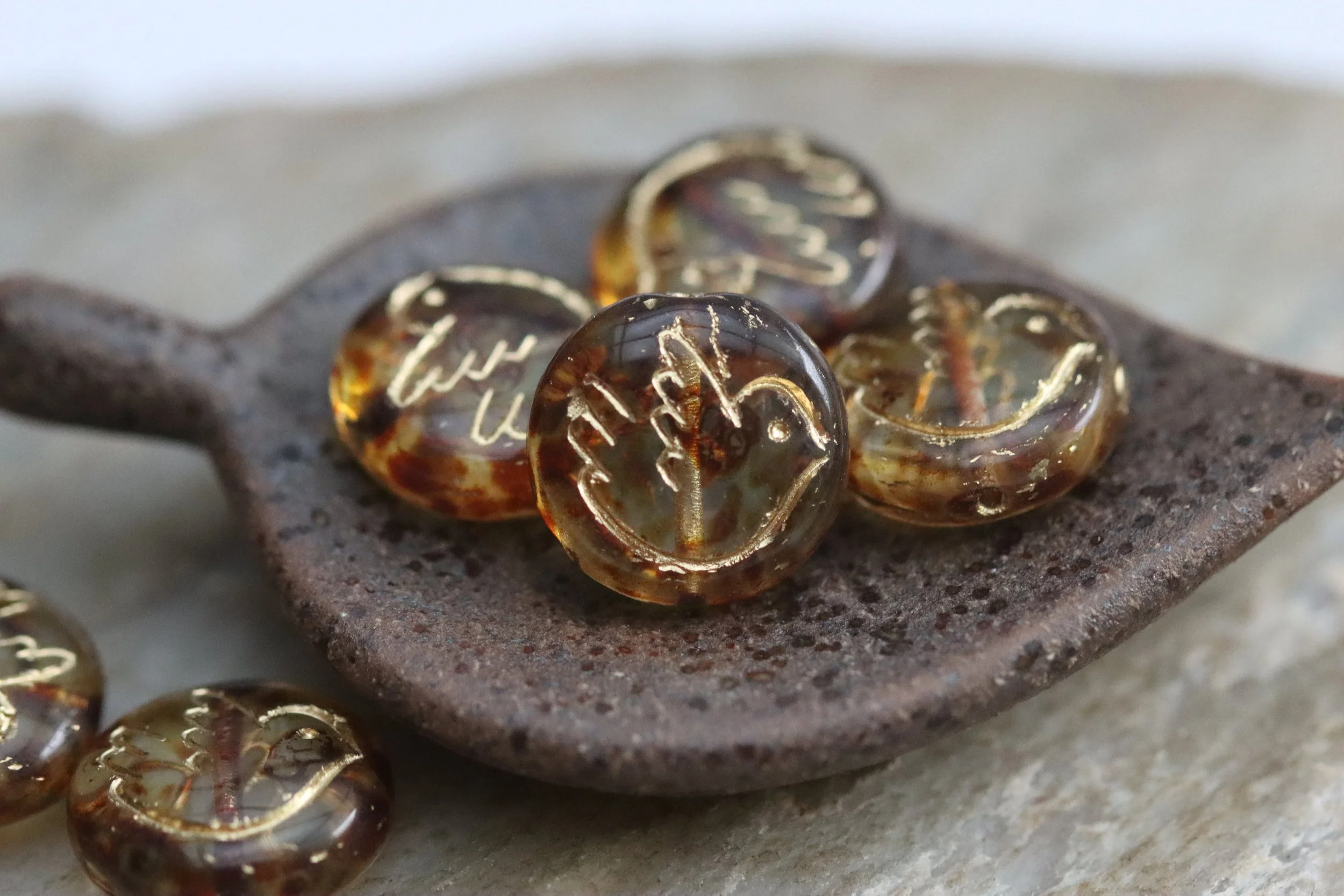 Crystal Picasso Czech Glass Bird Coin Beads 14mm