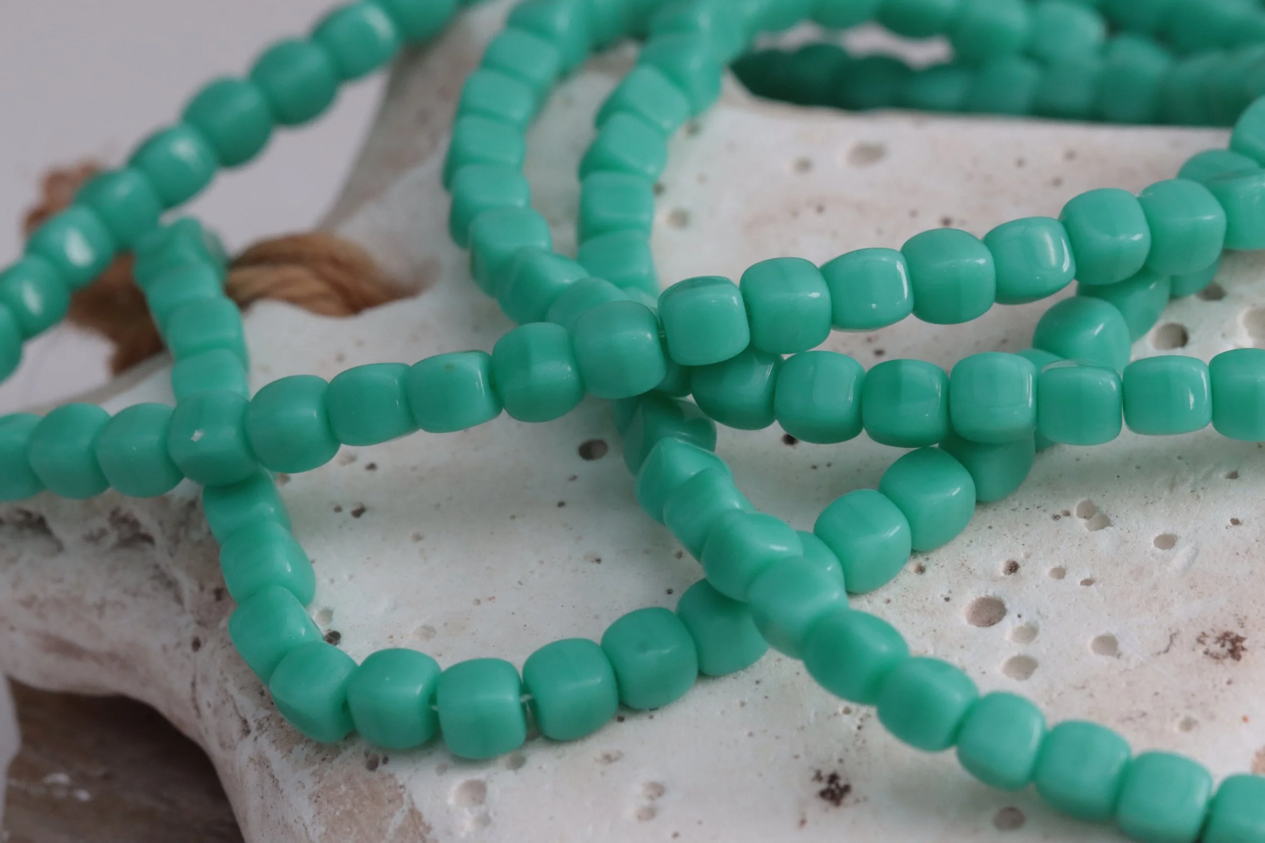 Green Turquoise Czech Glass Cube Beads 4mm