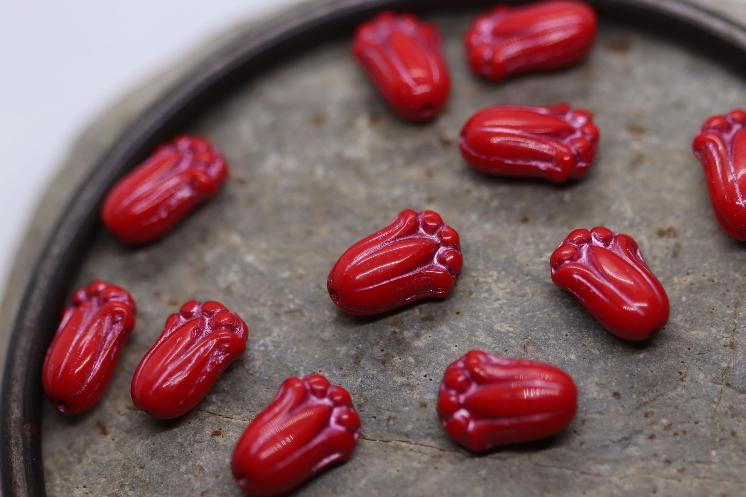 Opaque Red Tulip Czech Glass Beads 12x8mm