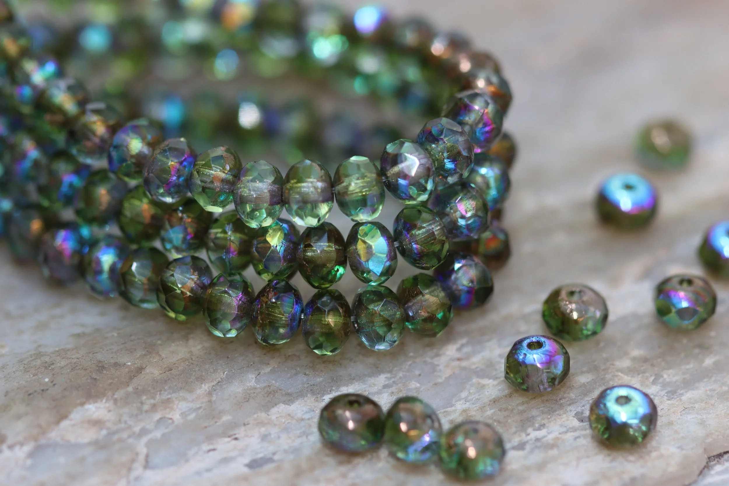 Dark Peridot AB Baby Rondelle Czech Glass Beads 5x3mm