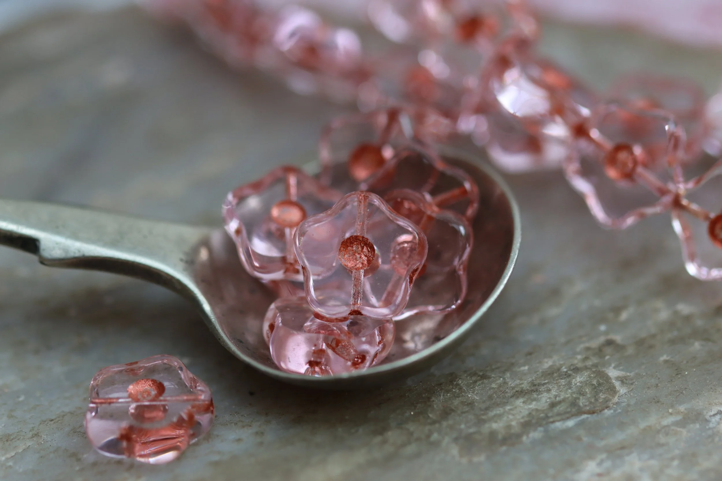 Transparent Peach Star Flower Czech Glass Beads 11mm