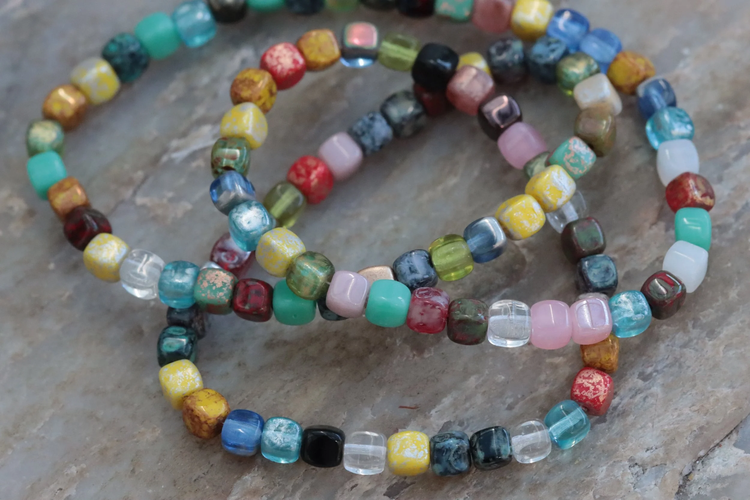 Czech Glass Multicolour Cube Bead Mix 4mm