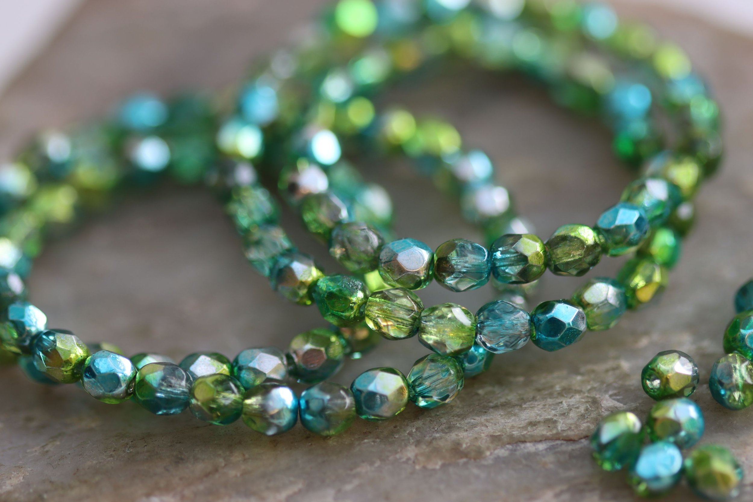 Mermaid Lagoon Fire Polish Czech Glass Beads 4mm