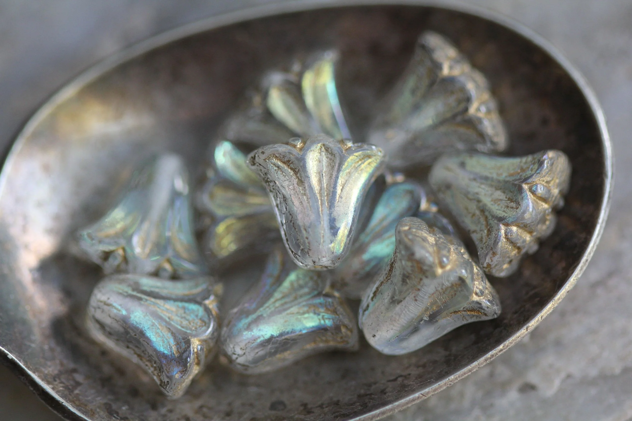 Aurora Crystal Czech Glass Lily Beads 9x10mm