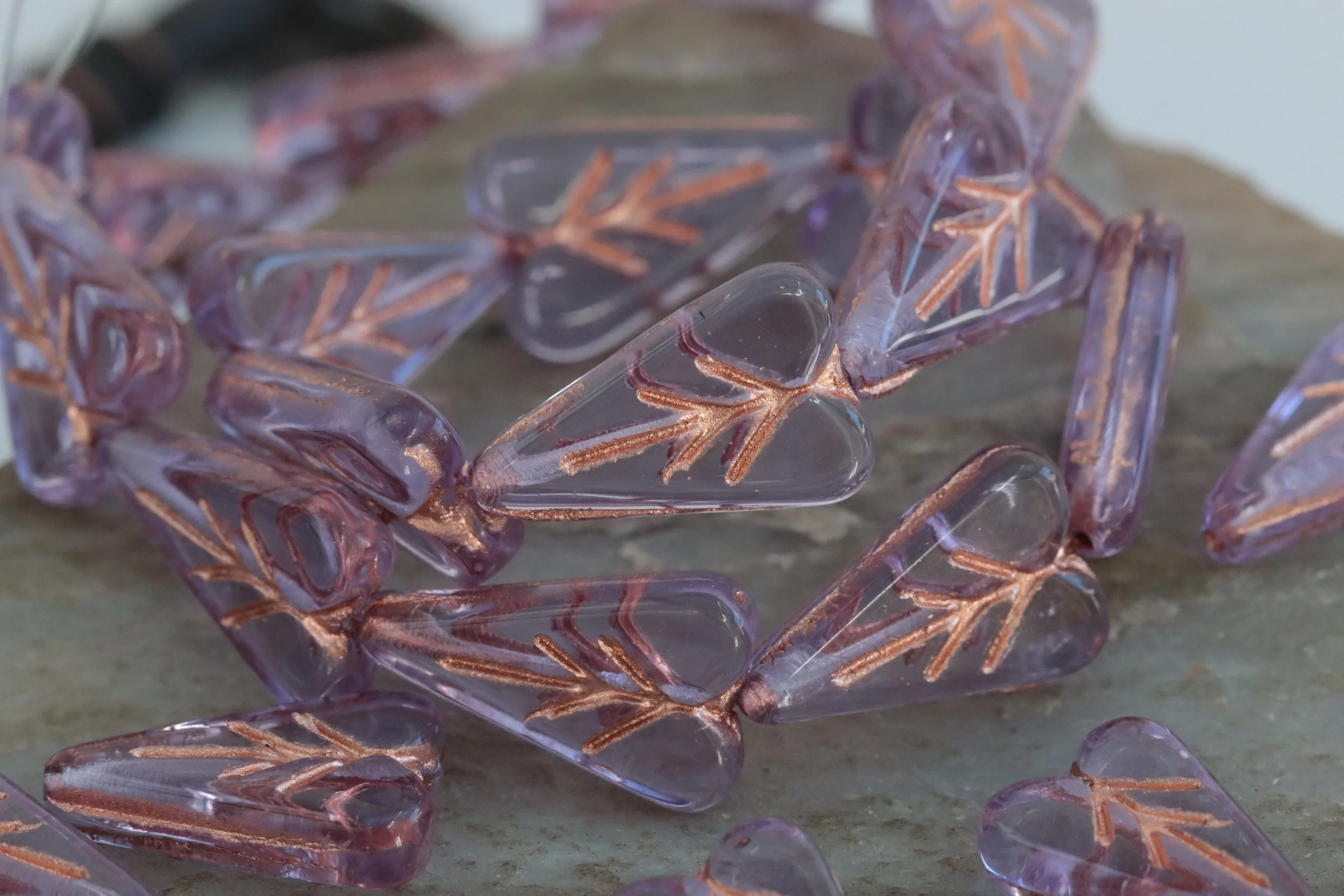 Transparent & Pink Blend Czech Glass Heart Leaf Beads 16x11mm (Copy)