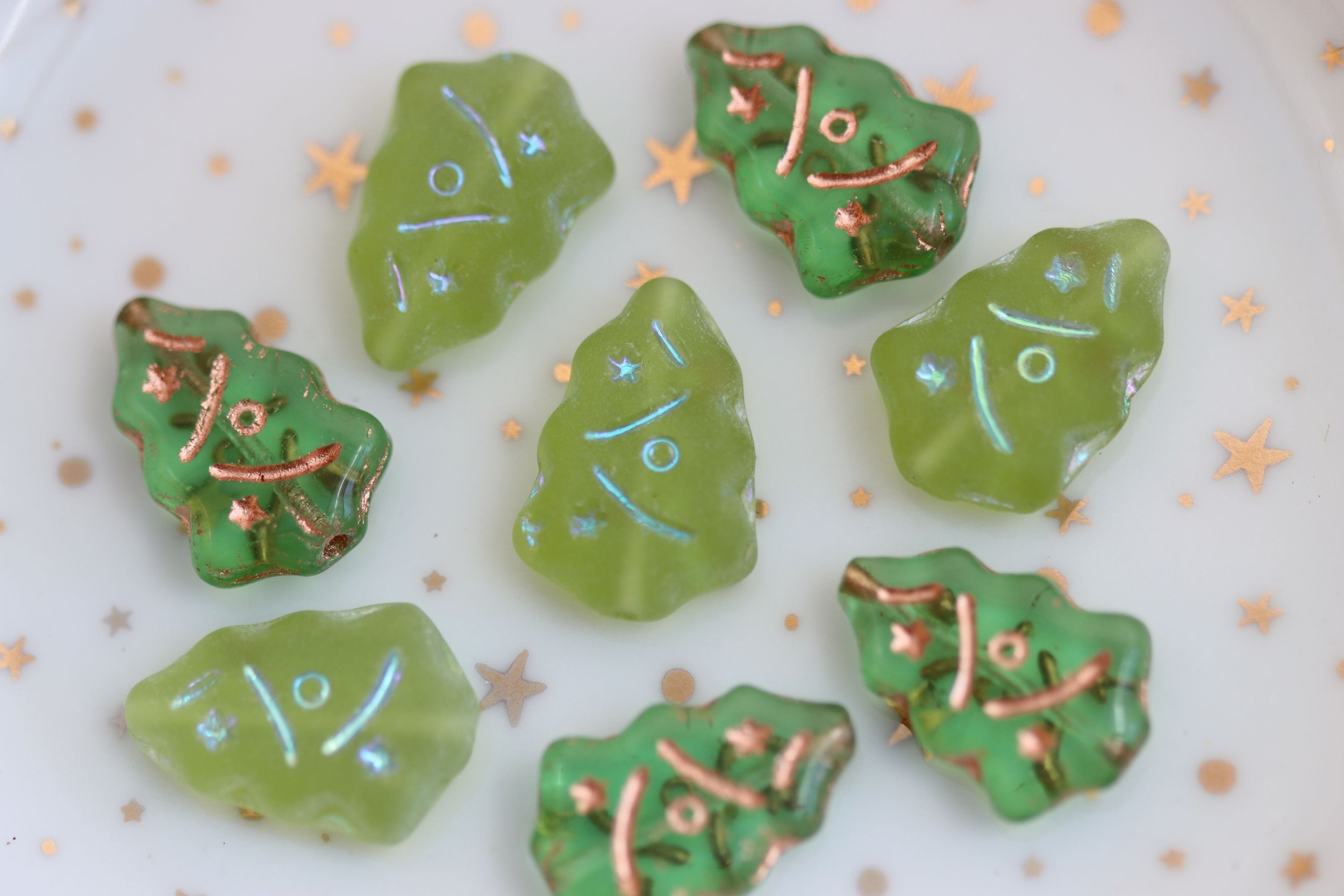 Green Mix Christmas Tree Czech Glass Beads 17x12mm