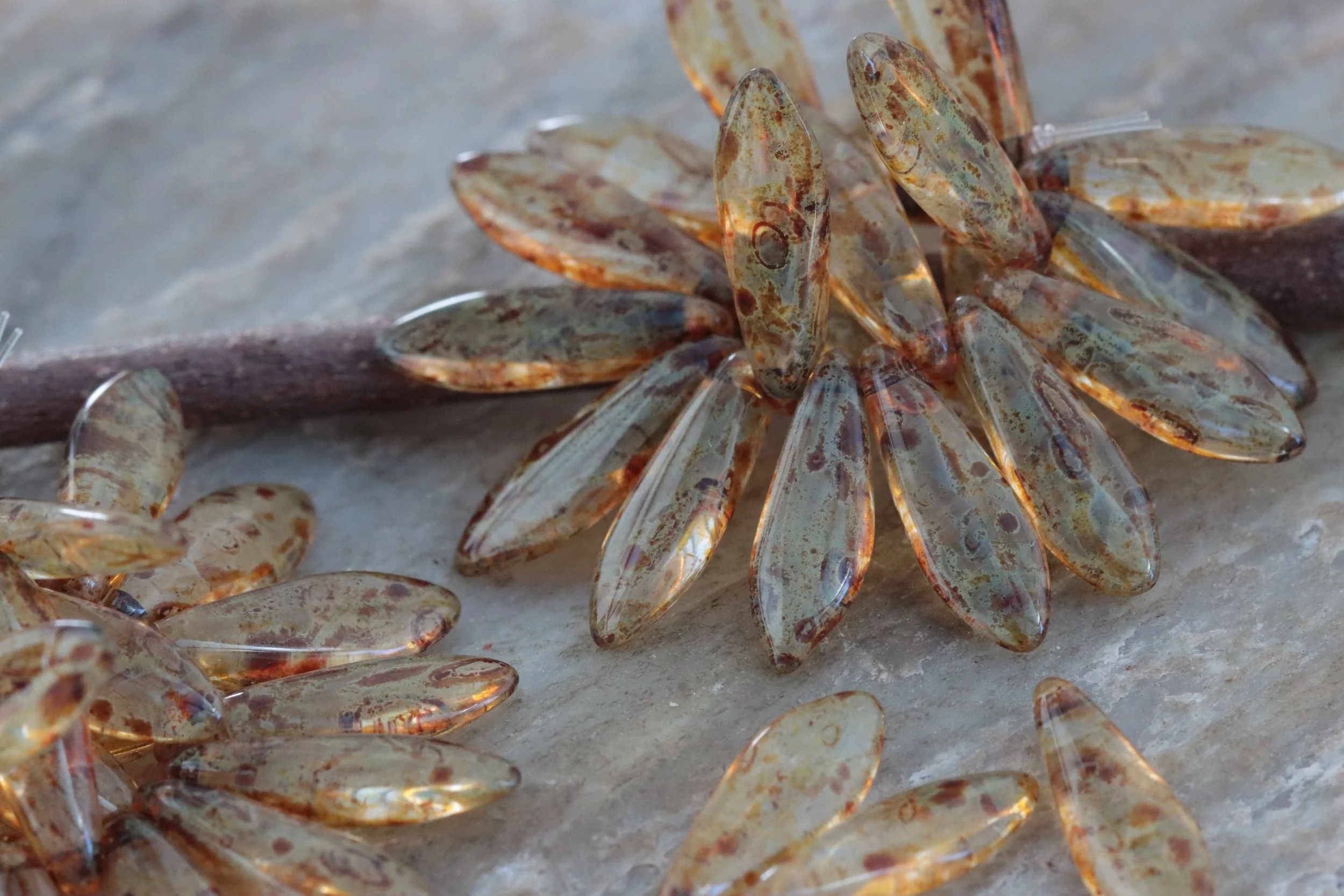 Crystal Picasso Czech Glass Dagger Beads 16x5mm