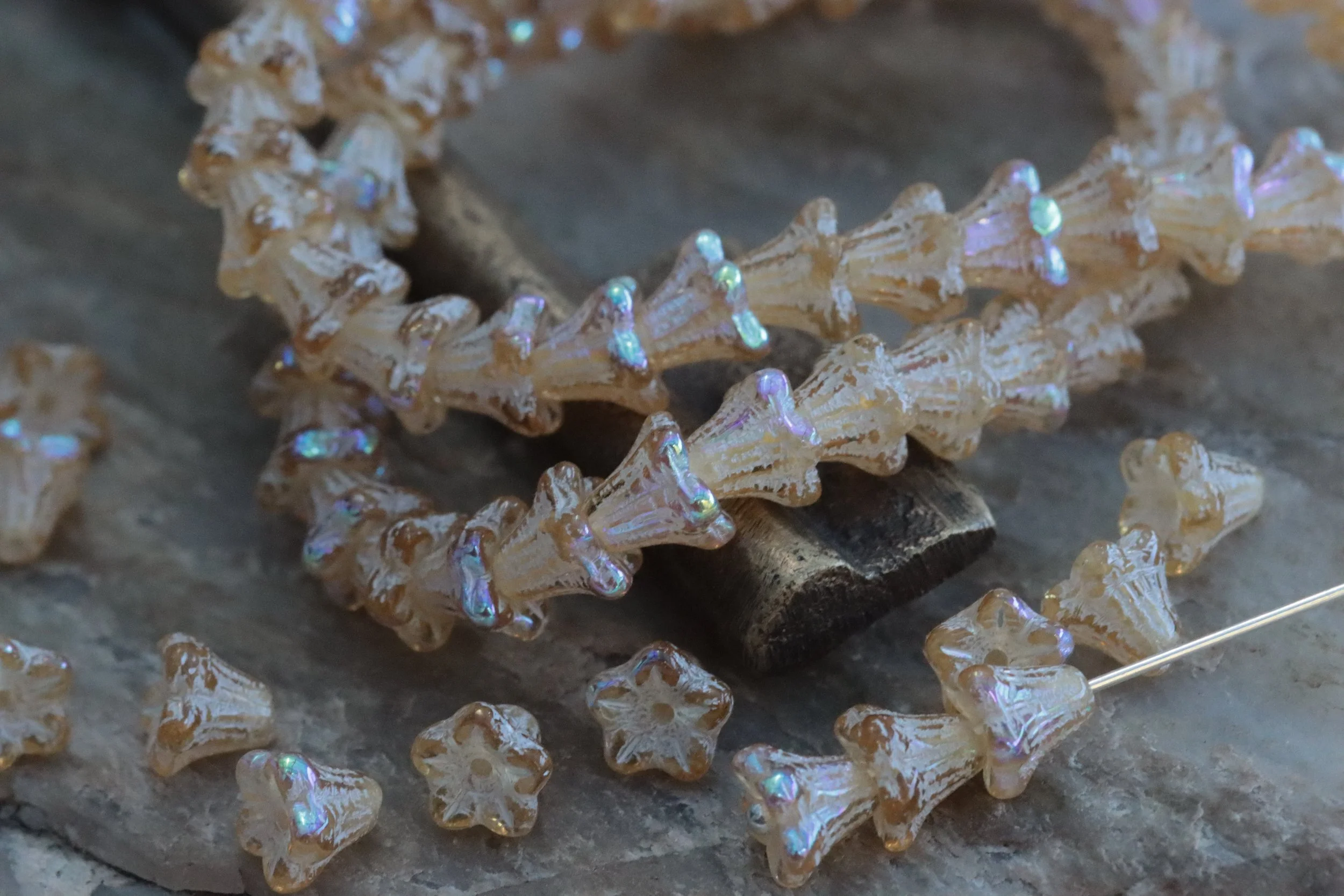 Light Dandelion AB Czech Glass Bell Flower Beads 5x6mm
