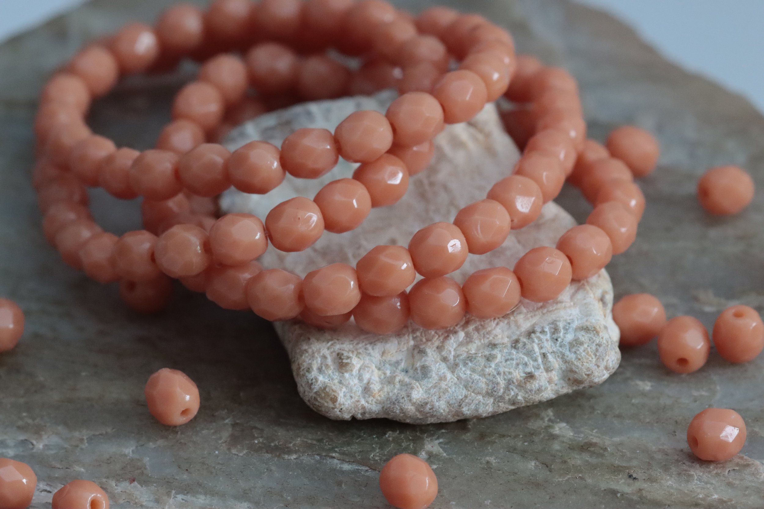 4mm Salmon Orange Fire Polish Round Czech Glass Beads