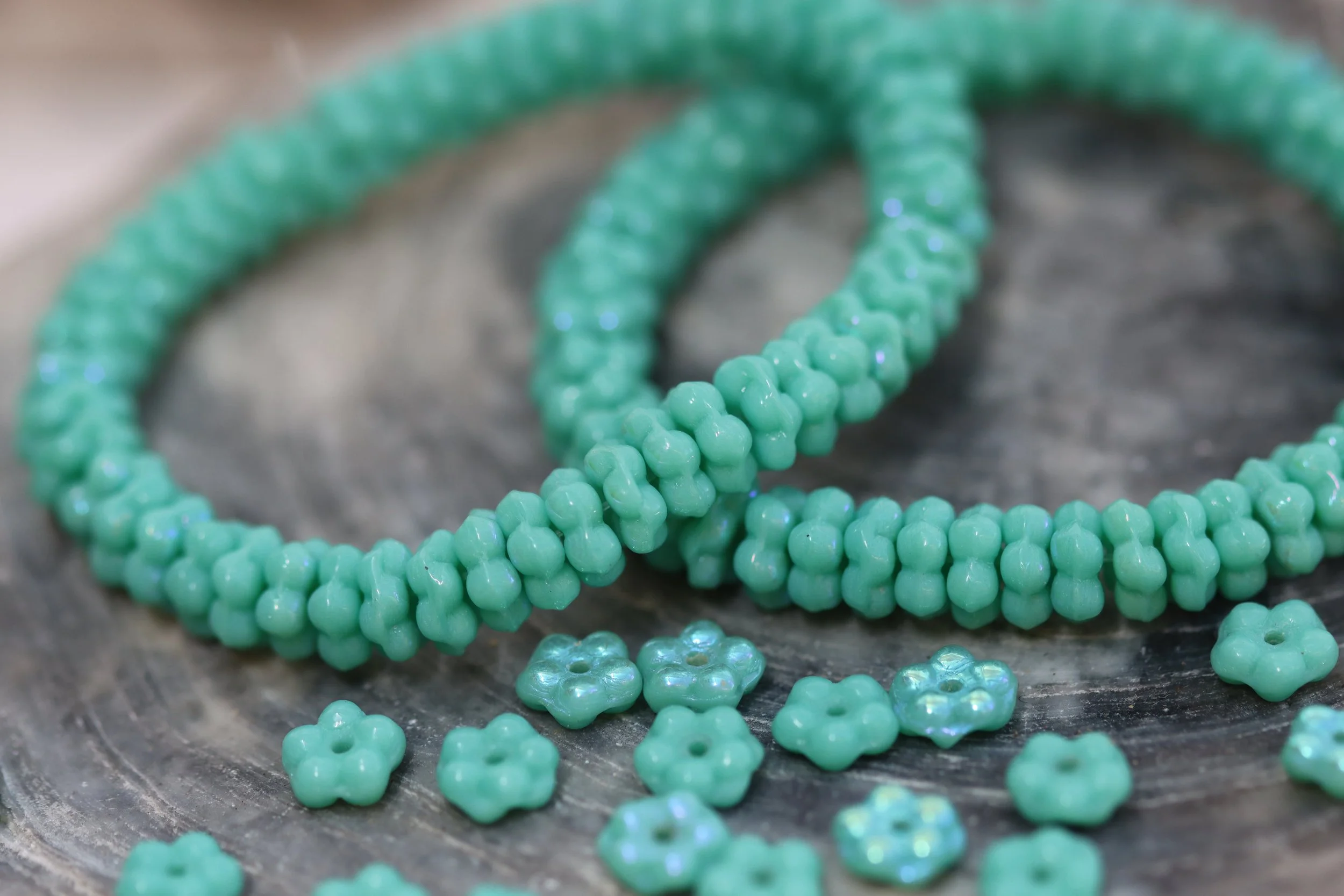 Green Turquoise AB Czech Glass Tiny Flower Spacer Beads 5mm