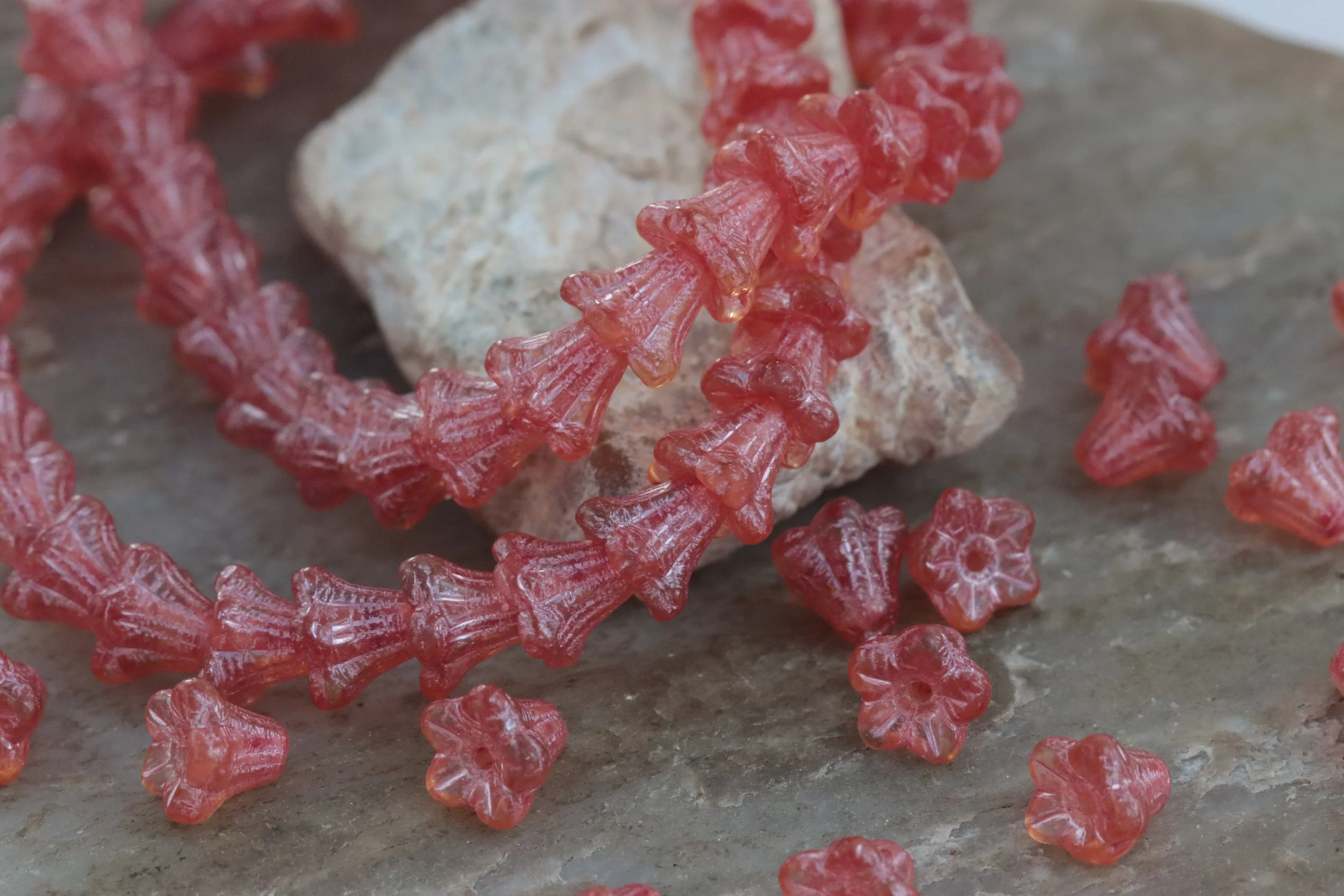 Little Rose Czech Glass Bell Flower Beads 5x6mm