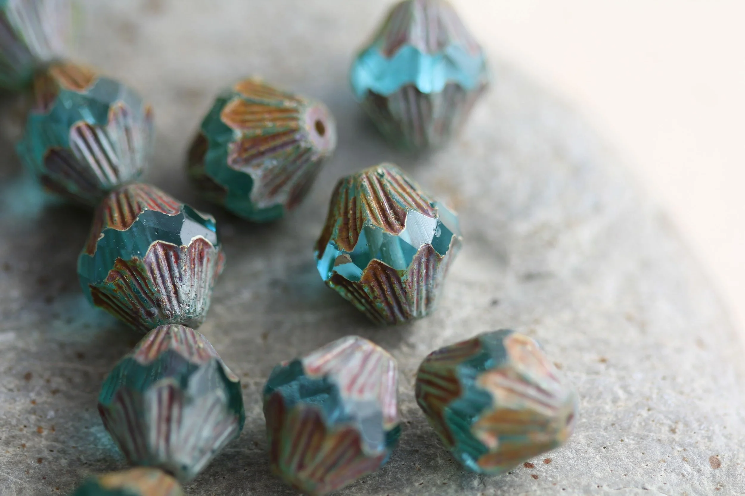 Sky Blue Baroque Bicone Czech Glass Beads 13x11mm