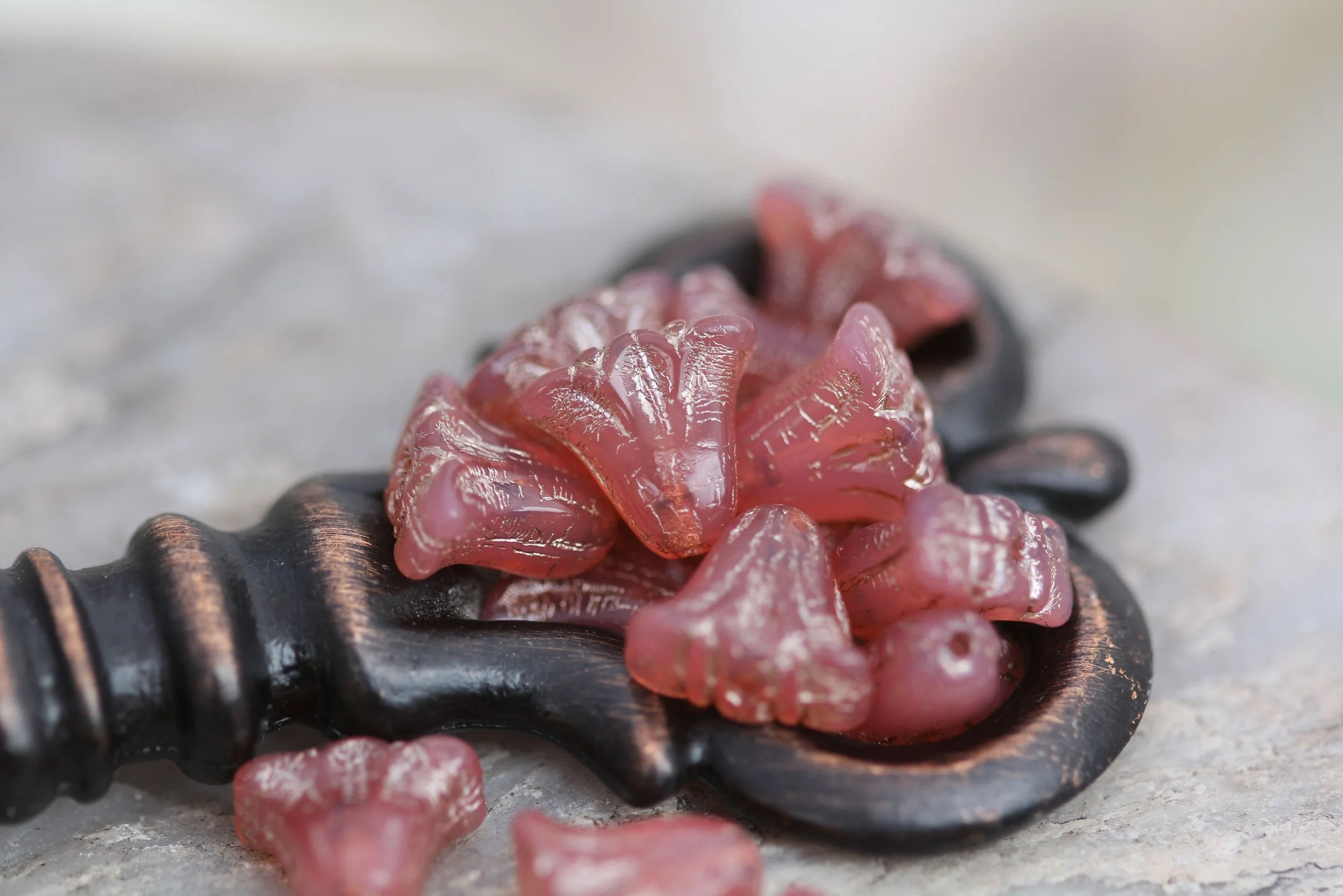 Opalite Salmon Pink Platinum Czech Glass Lily Beads 9x10mm