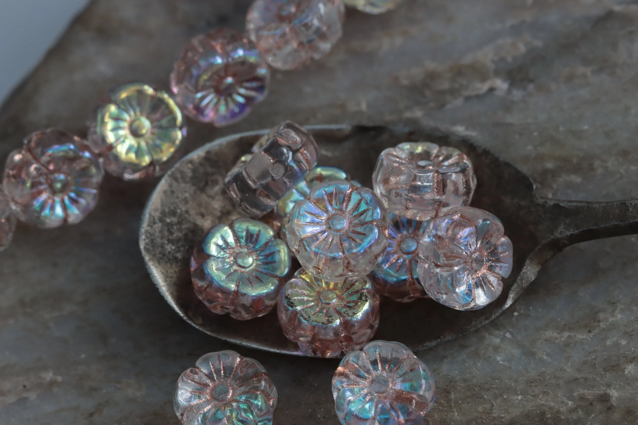 Iridescent Transparent AB Czech Glass Hawaiian Flower Beads 9mm
