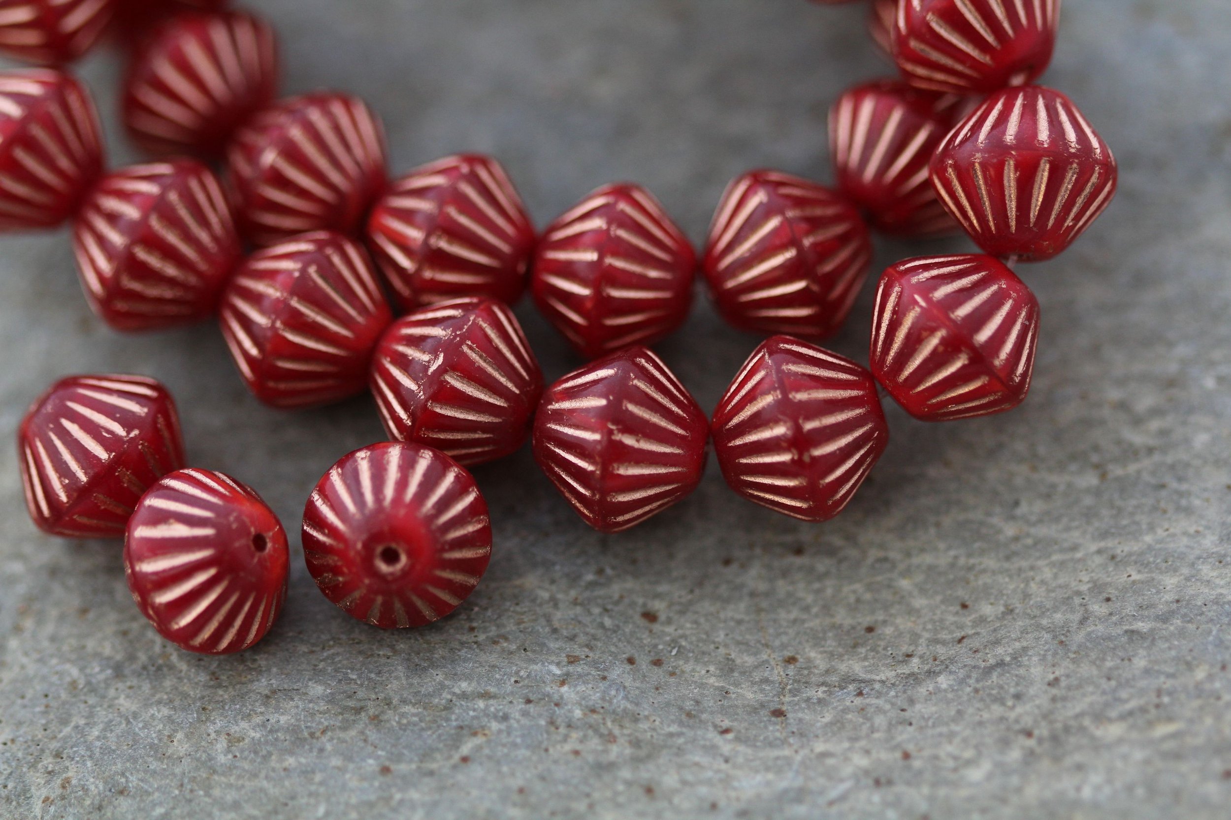 Ruby Red Copper Czech Glass African Bicone Beads 11x10mm
