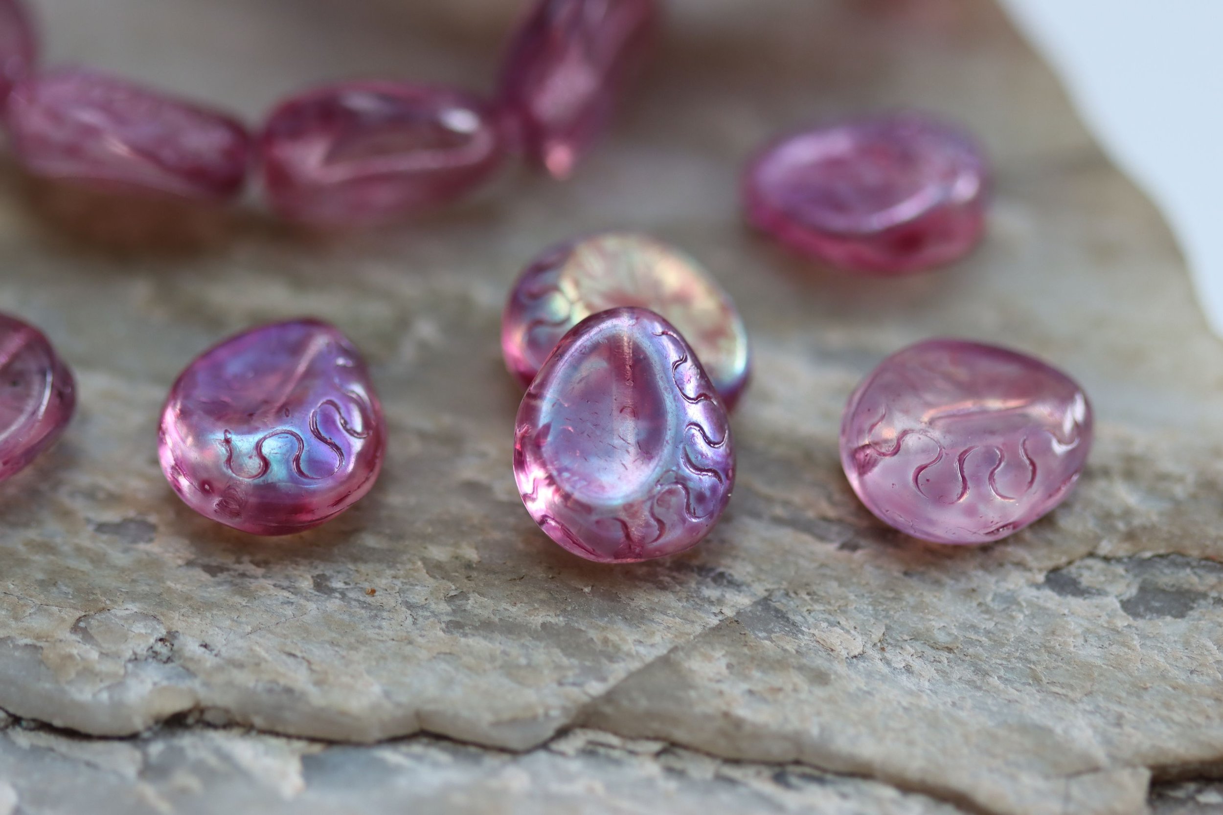 Purple Pink AB Czech Glass Drop Beads 13x11mm