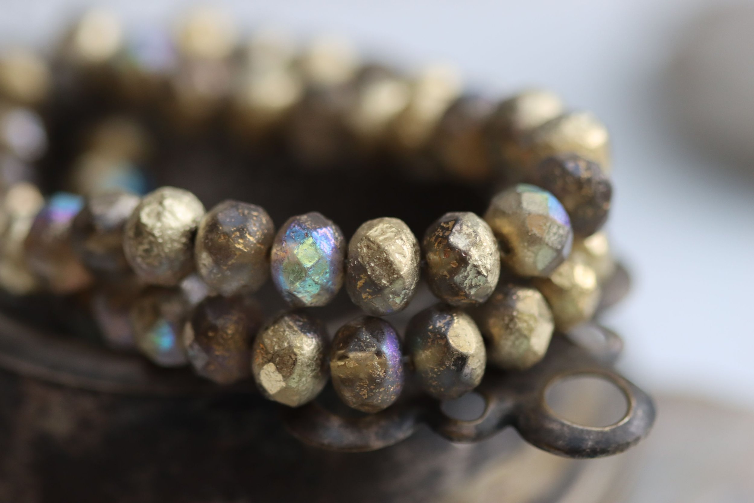 Etched Golden Aurora Rondelle Czech Glass Beads 8x6mm
