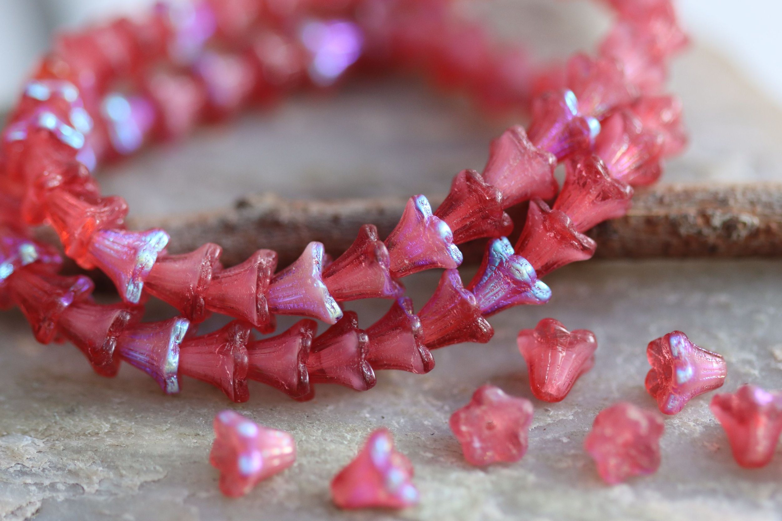 Rosewood AB Bell Flower Czech Glass Beads 5x6mm