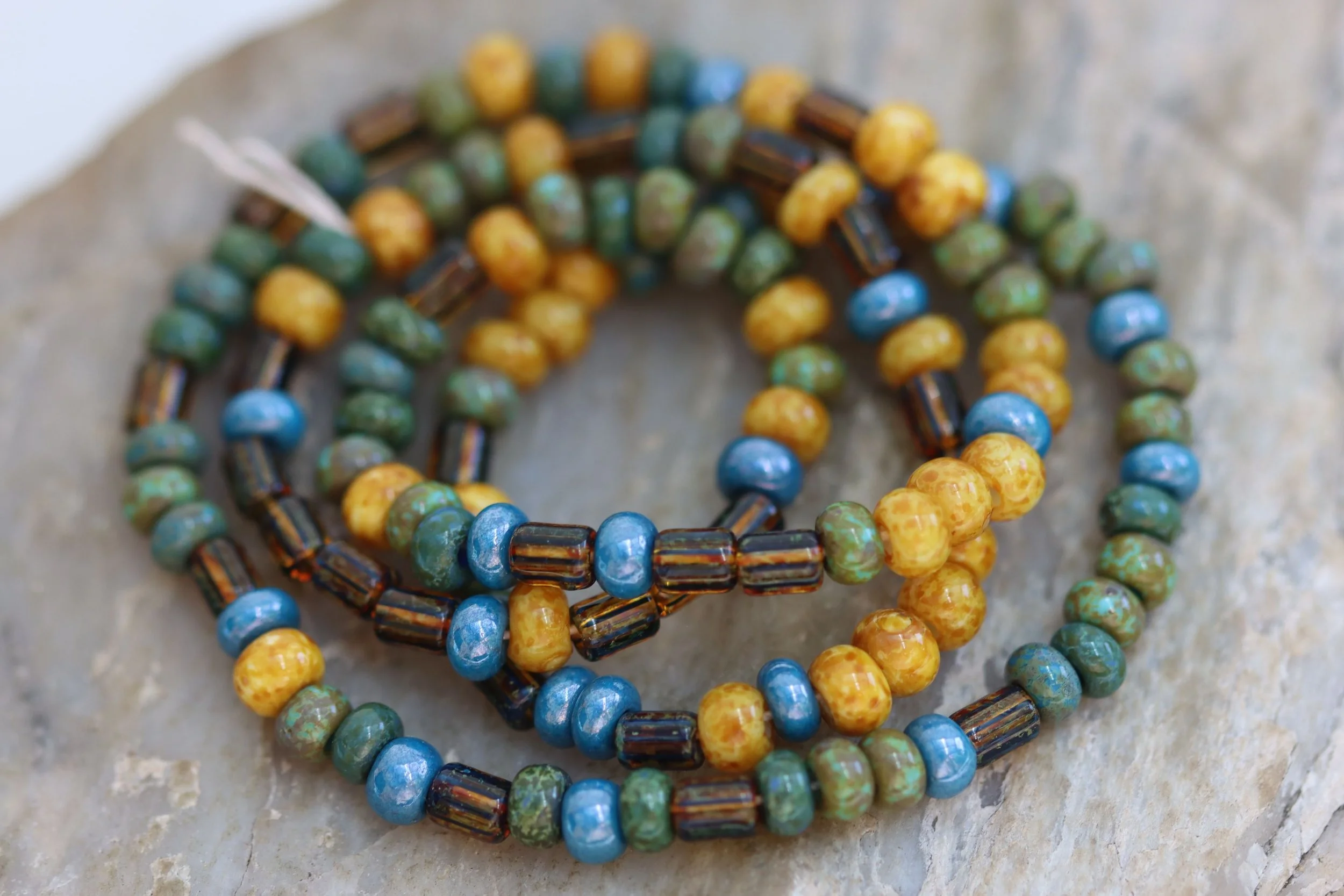 Woodland Seeds 4/0 Aged Picasso Seed & Striped Bugle Mix Czech Glass Beads