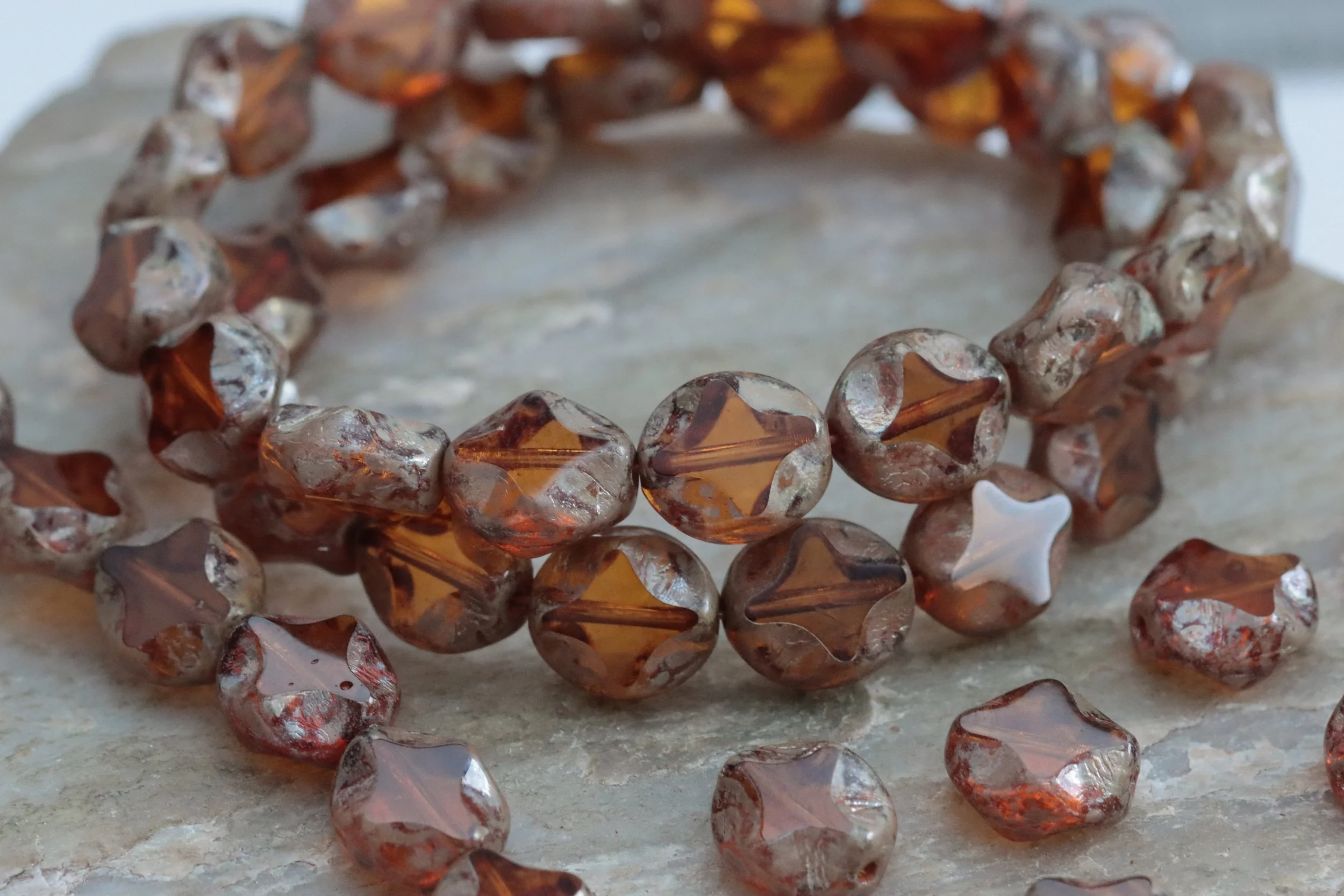 Transparent Brown Diamond Wavy Oval Czech Glass Beads 9x8mm