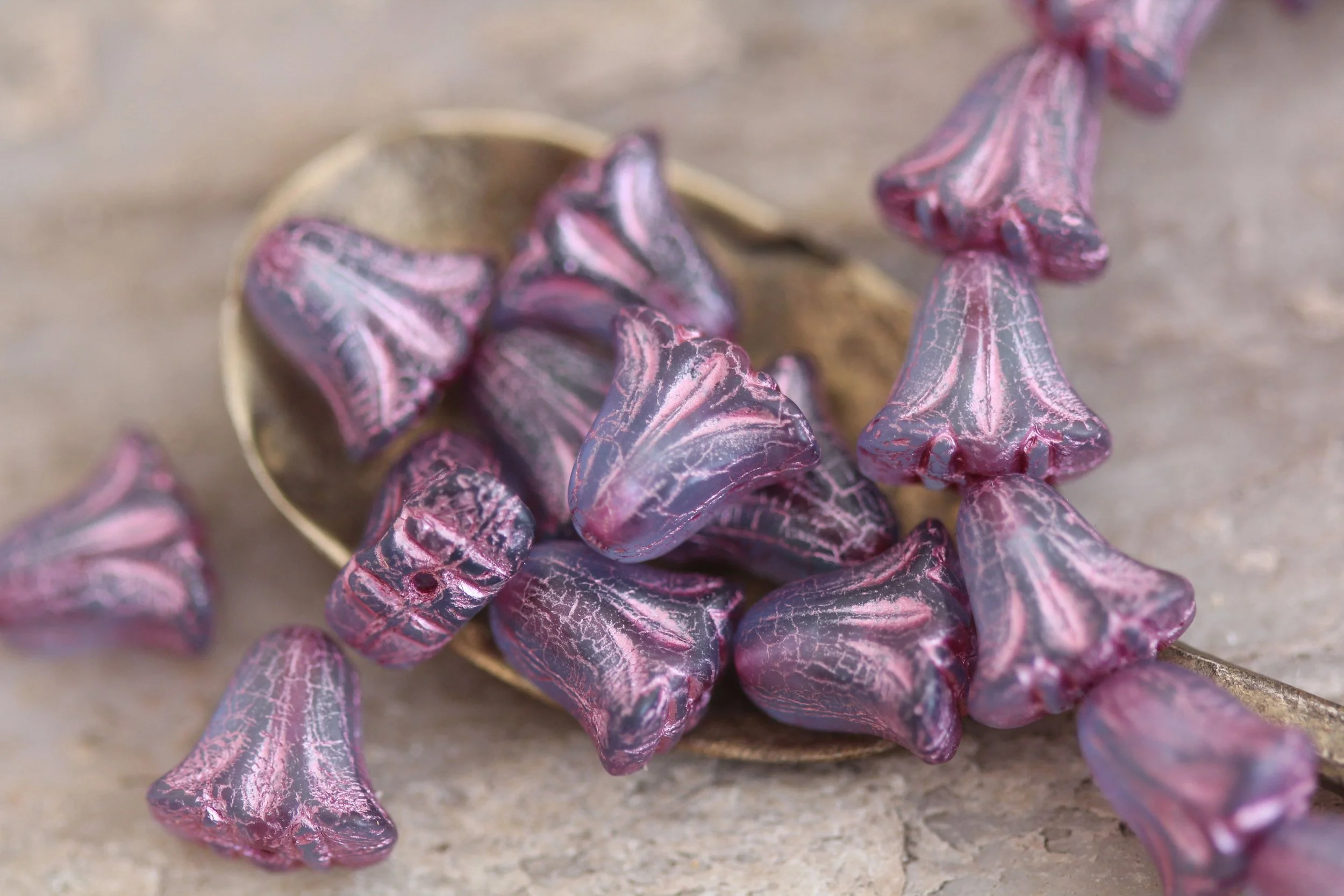 Matte Light Montana with Pink Czech Glass Lily Beads, 9x10mm