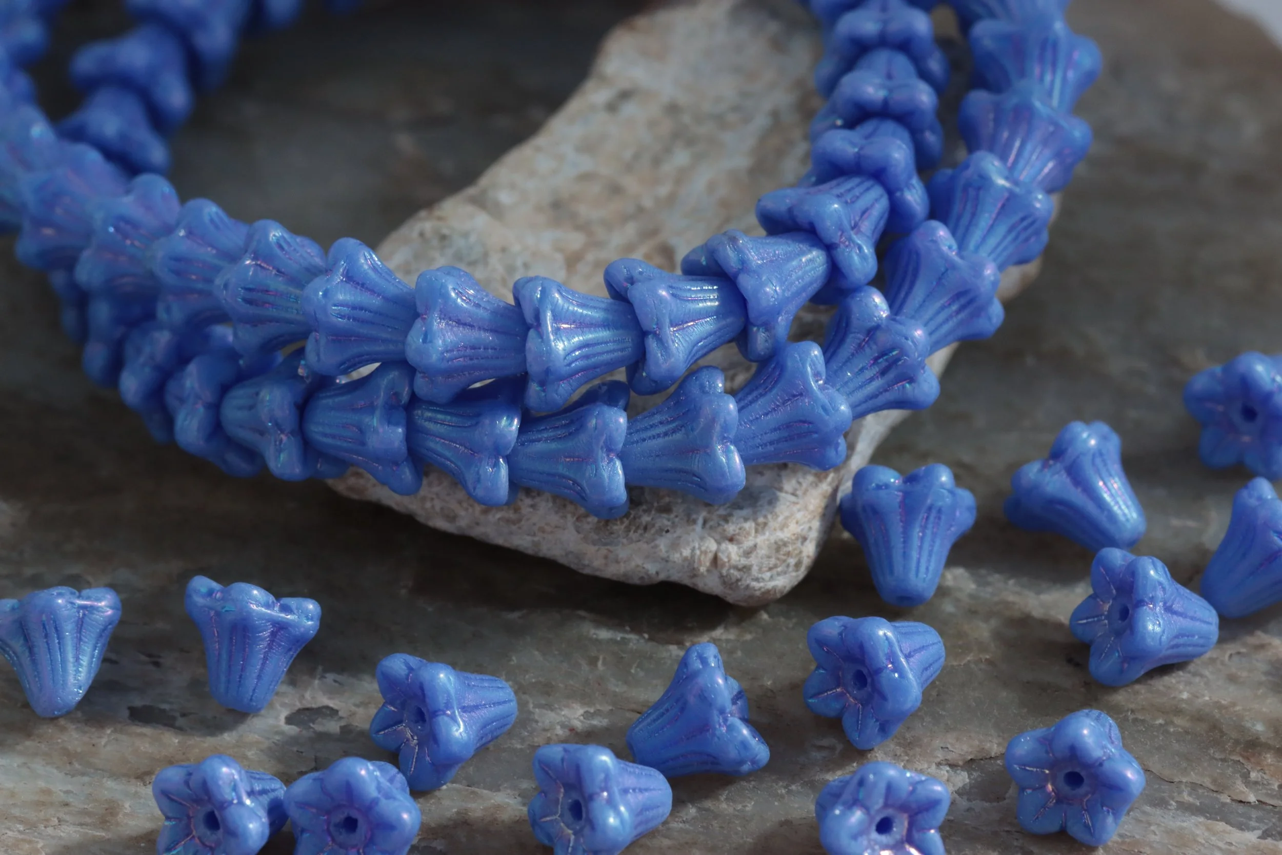 Aurora Cornflower Czech Glass Bell Flower Beads 5x6mm
