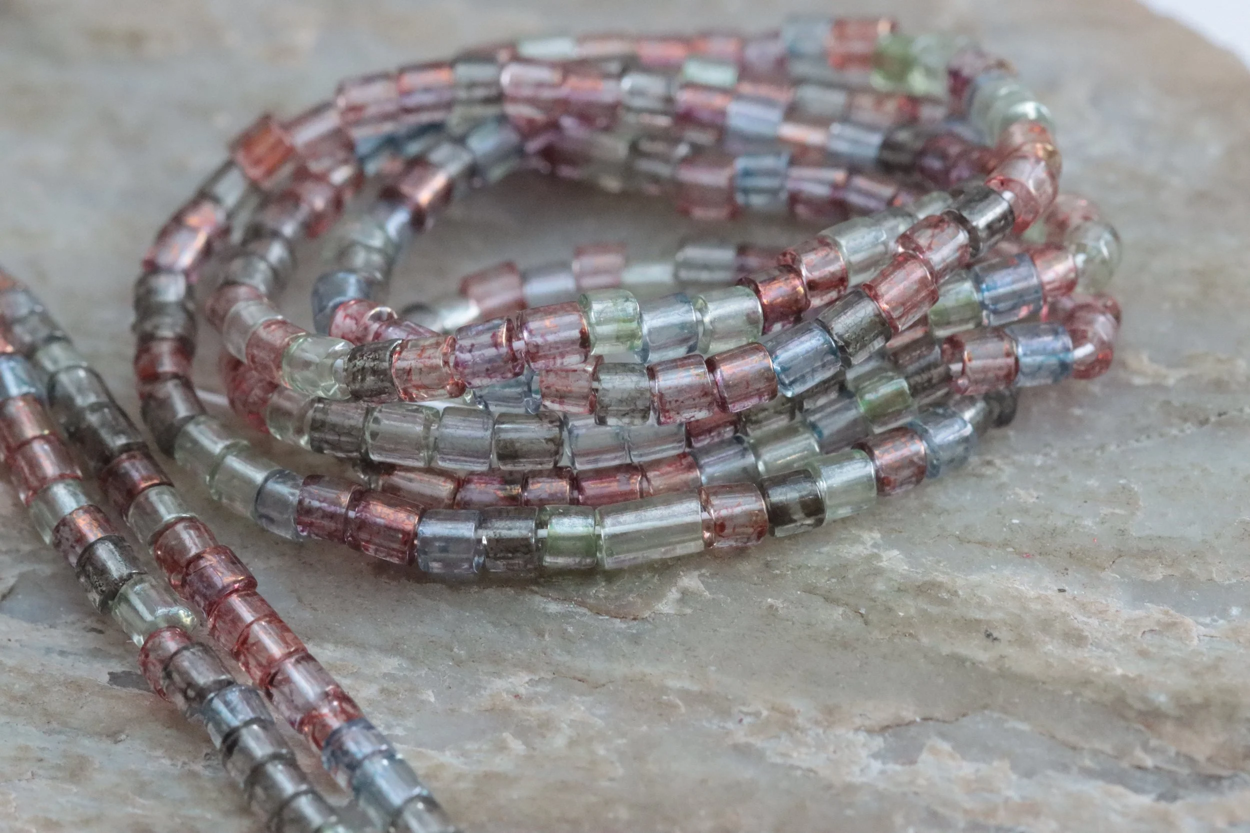 Multicolour Lustre Czech Glass Bugle Beads 3mm