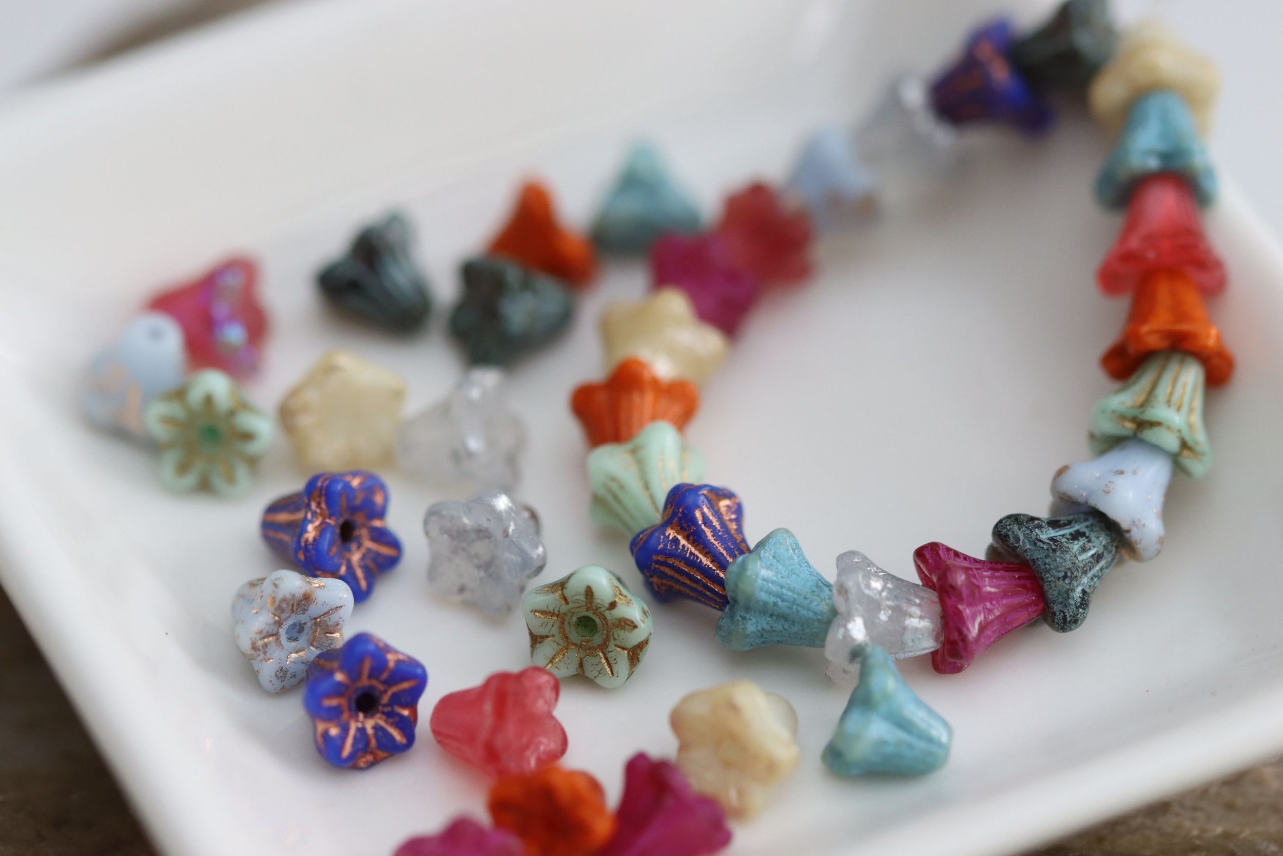 Multicolour Bell Flower Mix Czech Glass Beads 5x6mm