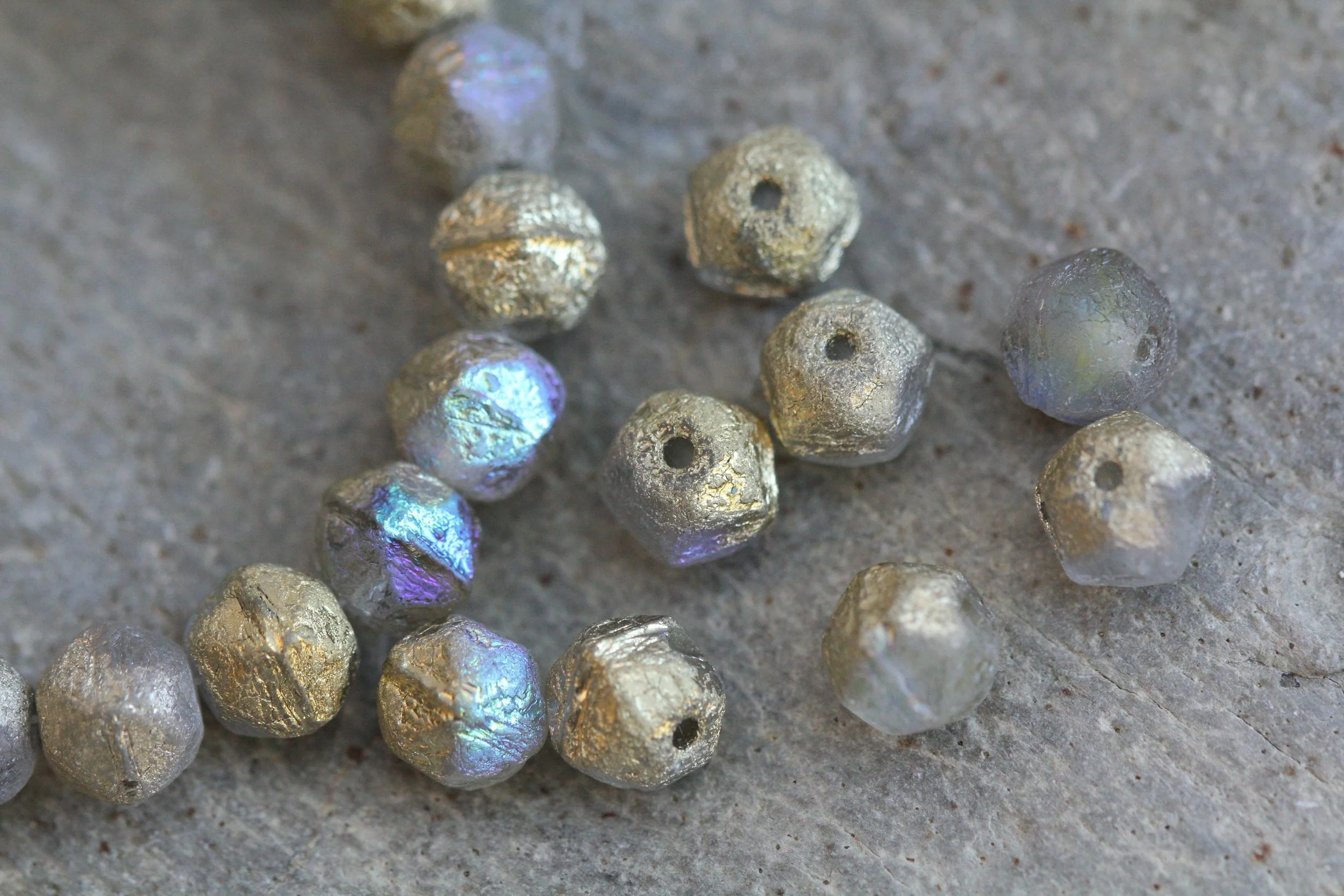 Etched Golden Grey English Cut Czech Glass Beads 8mm