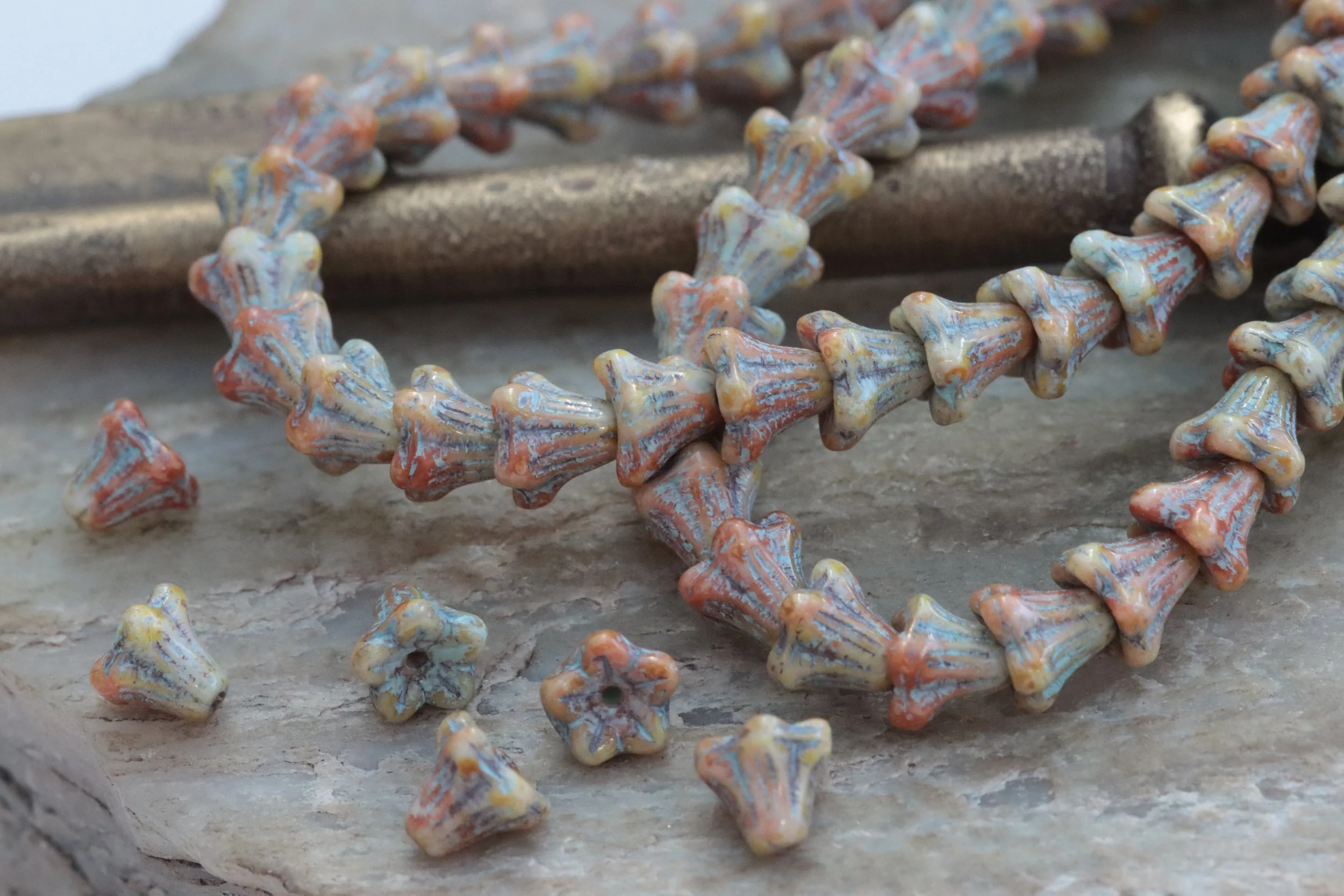 Honey Earth Blend Czech Glass Bell Flower Beads 5x6mm, 20 Beads