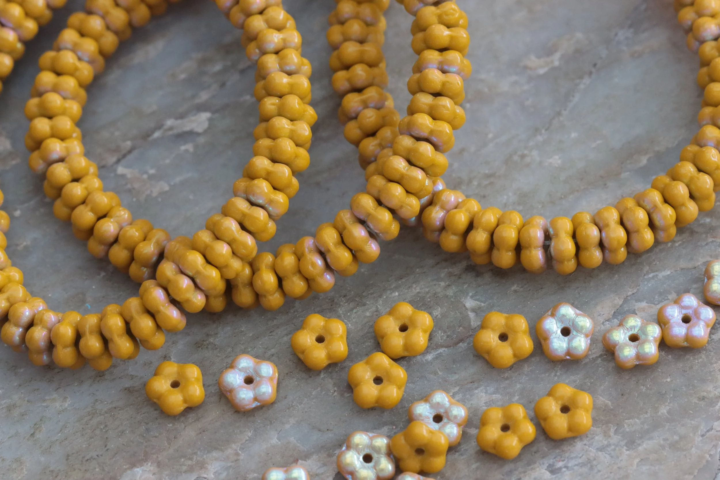 Yellow Mustard AB Czech Glass Flower Spacer Beads 5mm