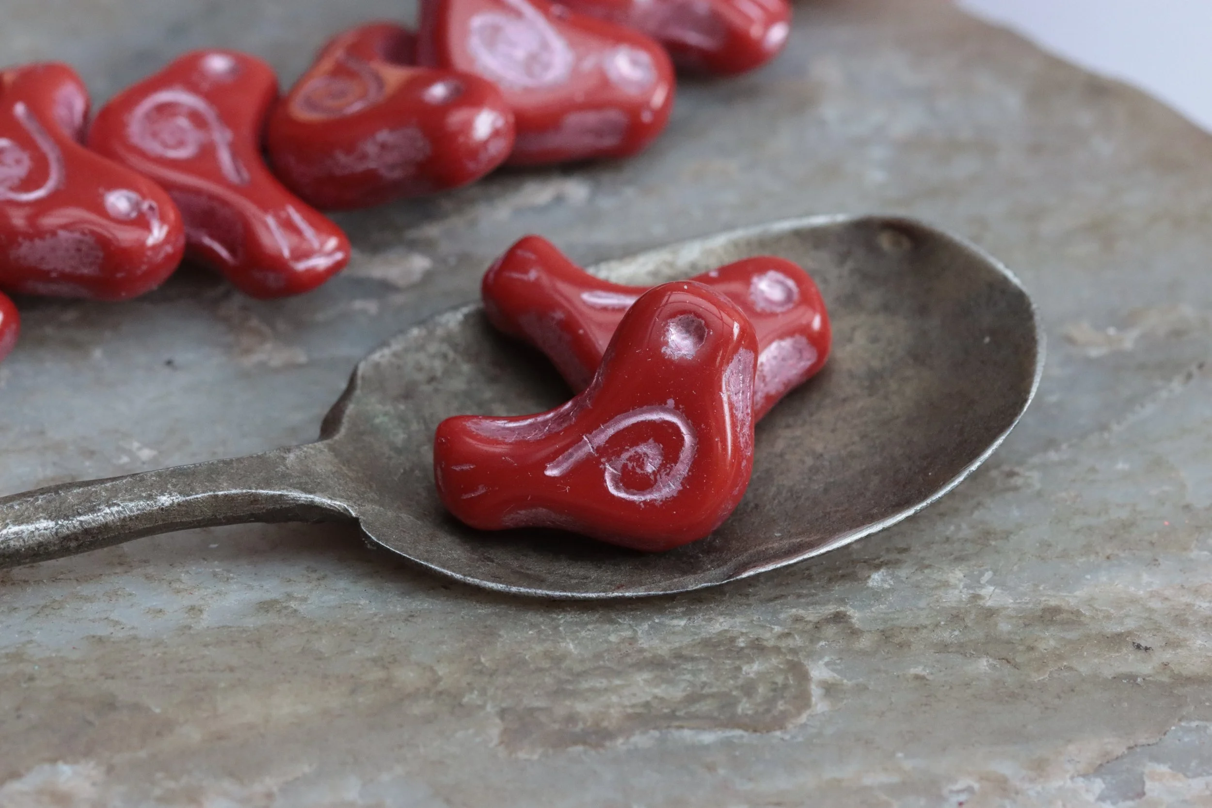 Red with Metallic Pink Wash Czech Glass Bird Beads 16x12mm
