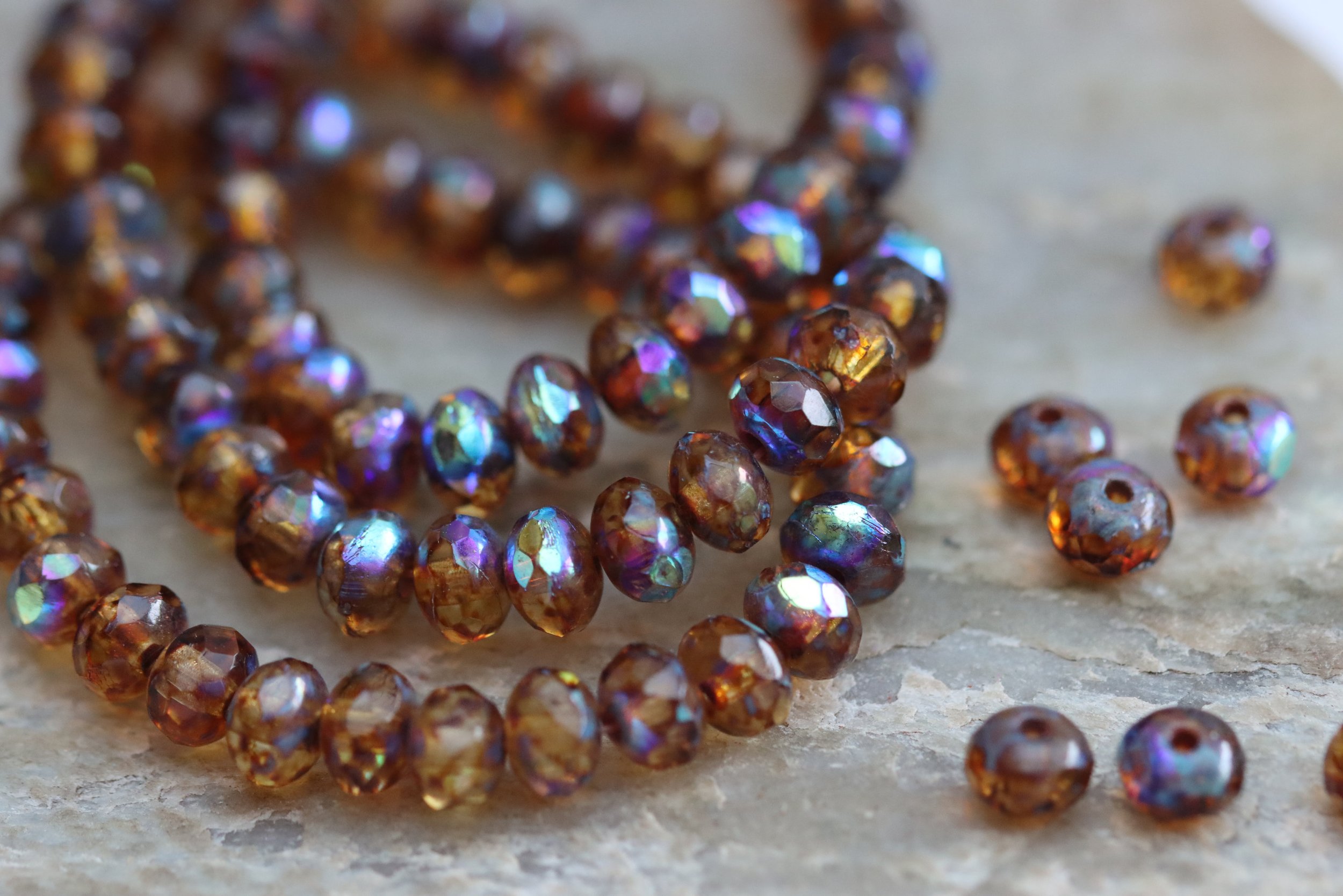 Brown Topaz Picasso AB Baby Rondelle Czech Glass Beads 5x3mm