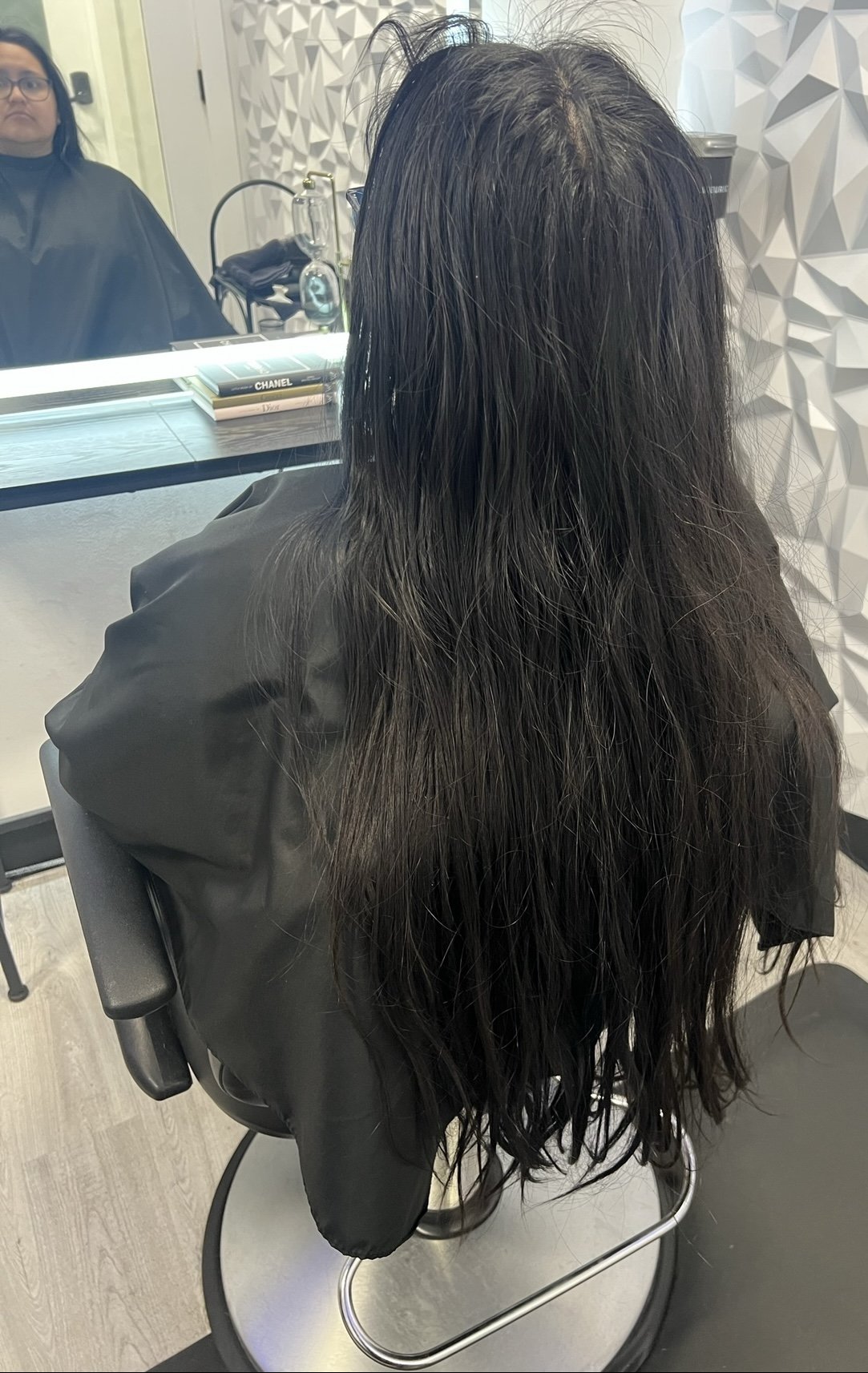 BEFORE- too much hair to manage along with patches of breakage from postpartum hair loss