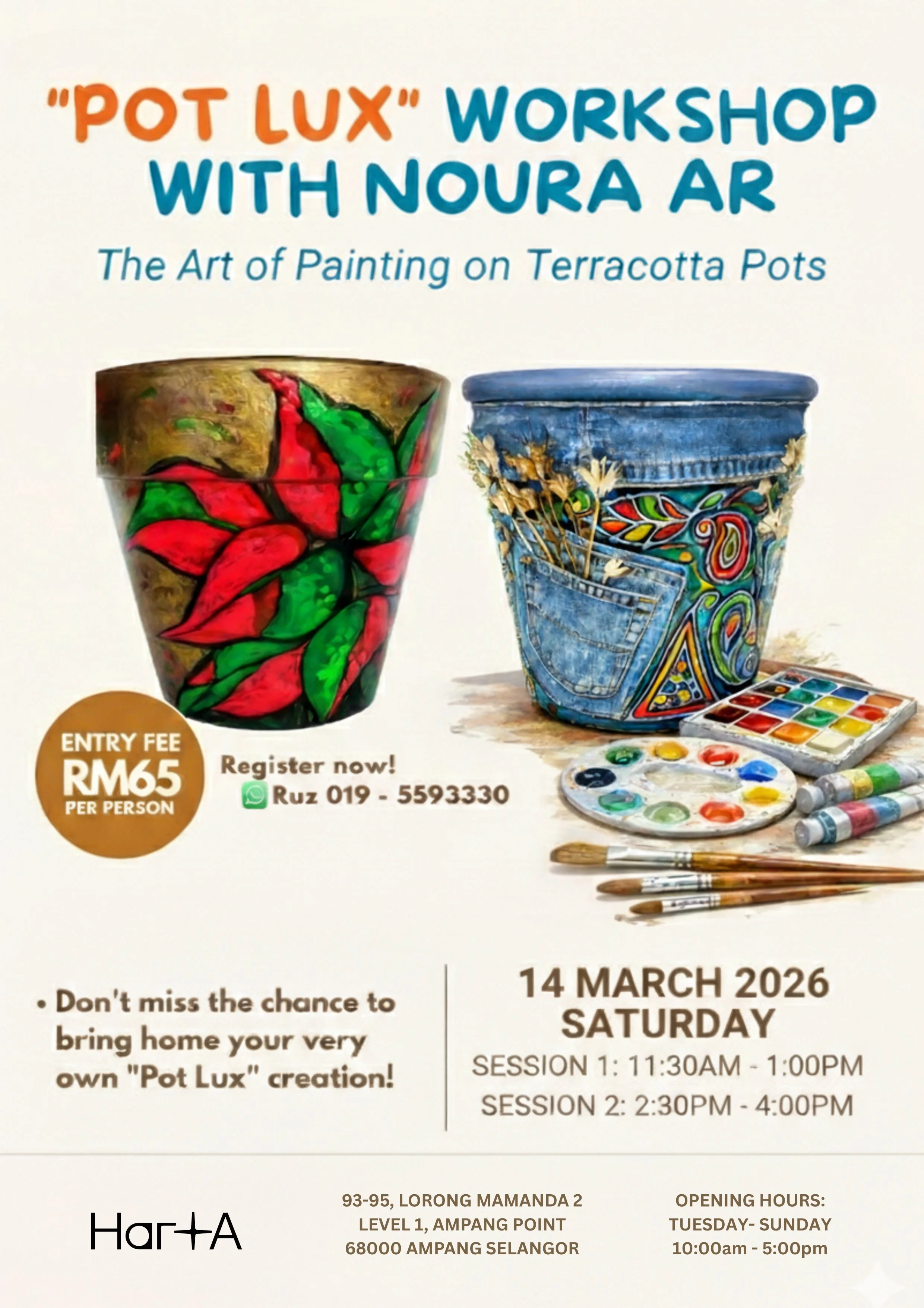 '“Pot Lux” Workshop         with Noura AR :                         The Art Of Painting on Terracotta Pots