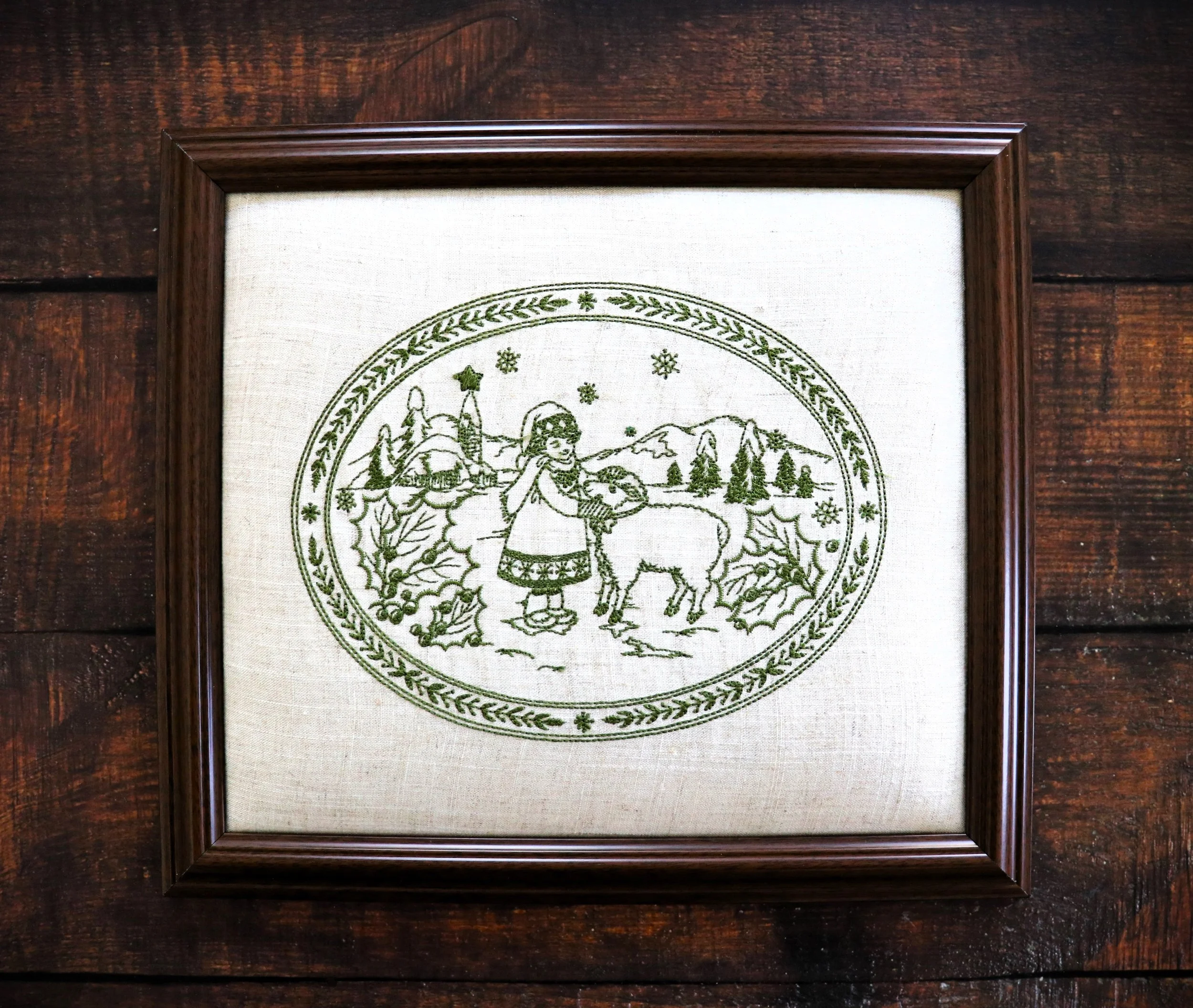 "Shepherdess Serenity" Embroidery Wall Art