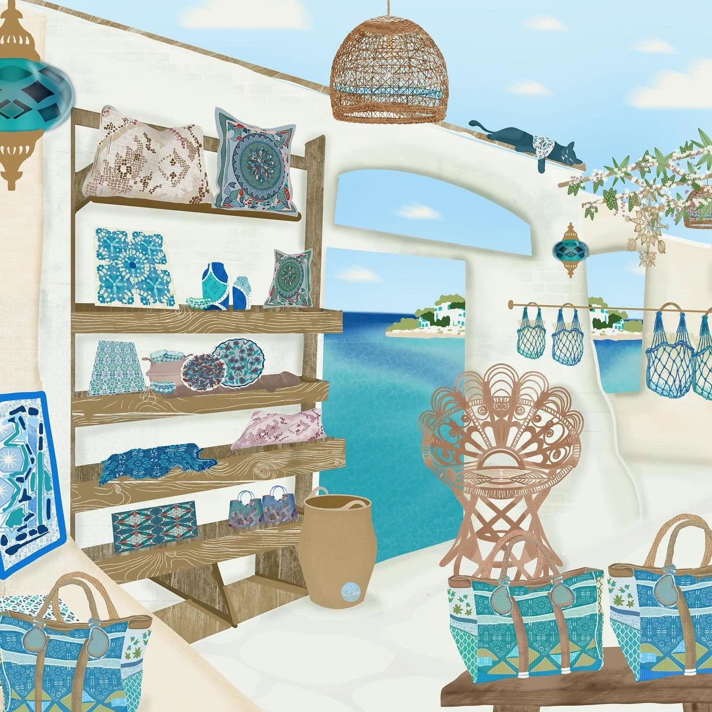 Il #mediterraneo #egeo #maregeo #isolegreche #bodrum #turkishriviera #greekislands #estate per la collezione egeo #illustration #surfacepatterndesign 🐬