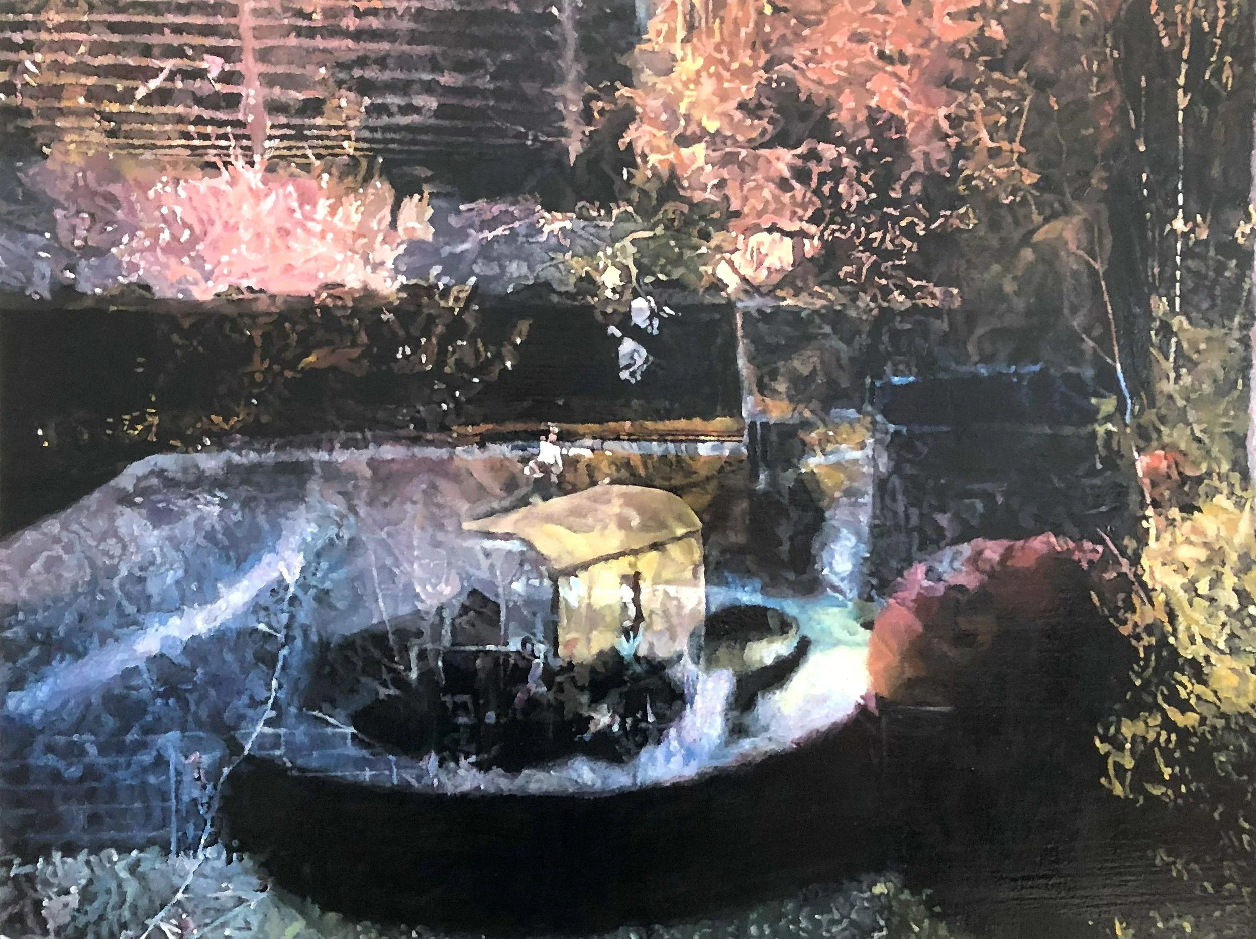 "Stillleben mit Bauwagen", 39 x 52 cm, Öl auf Holz, 2026