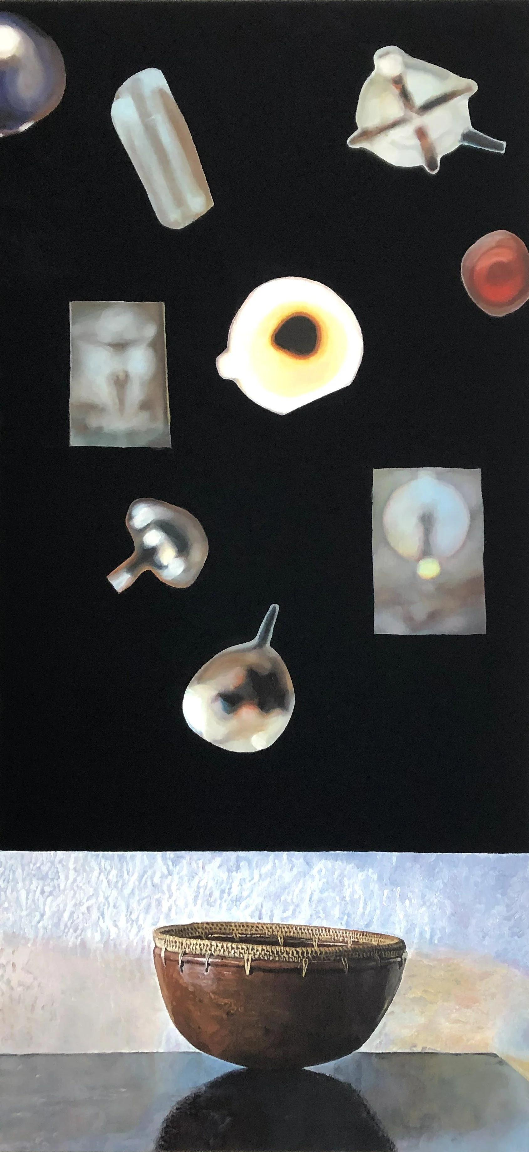 "Fänger", 90 x 42 cm, Öl und Mineralfarbe auf Holz, 2026