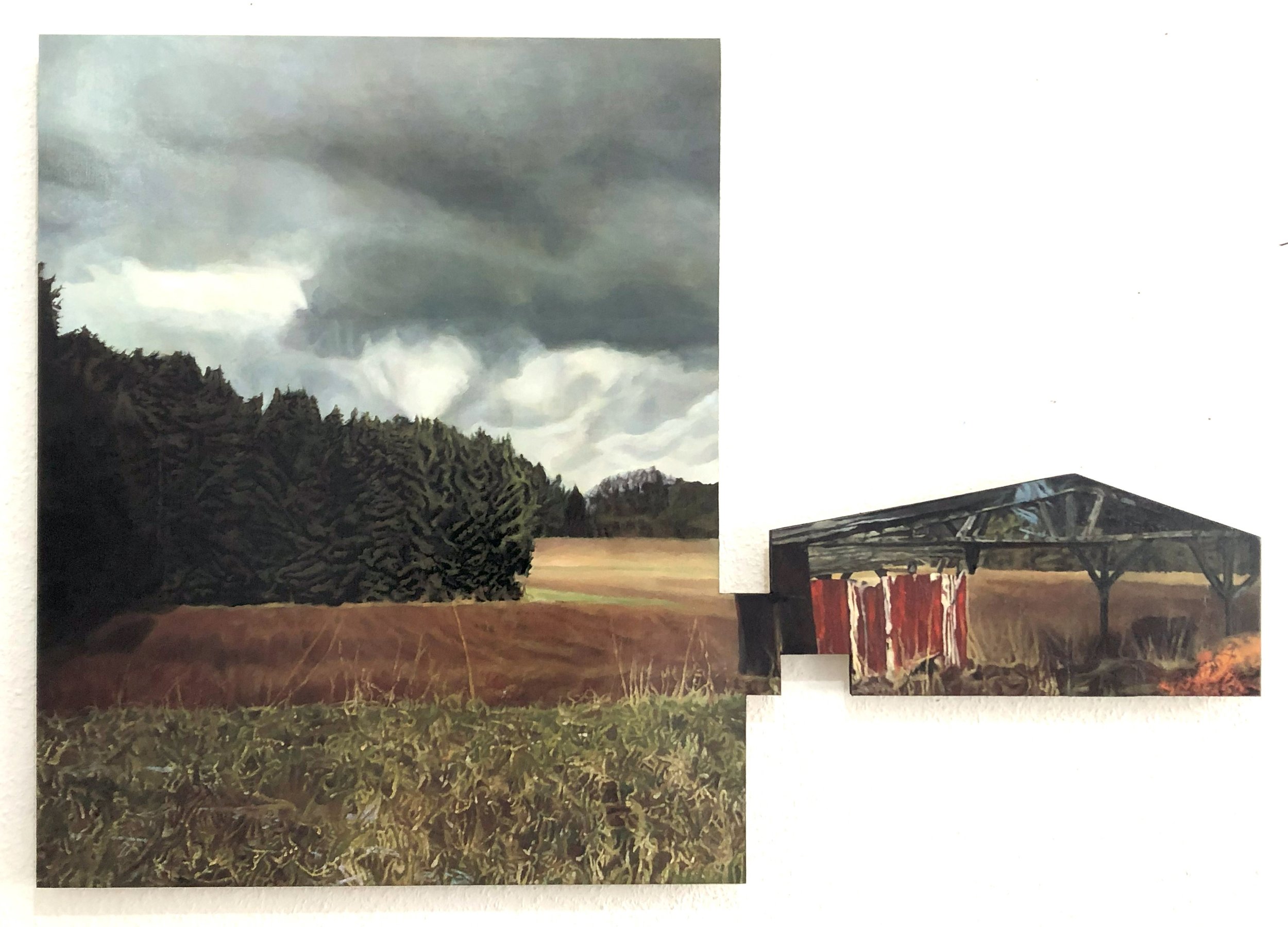 "Rote Scheune", 81 x 117 cm, Öl auf Holz, 2024