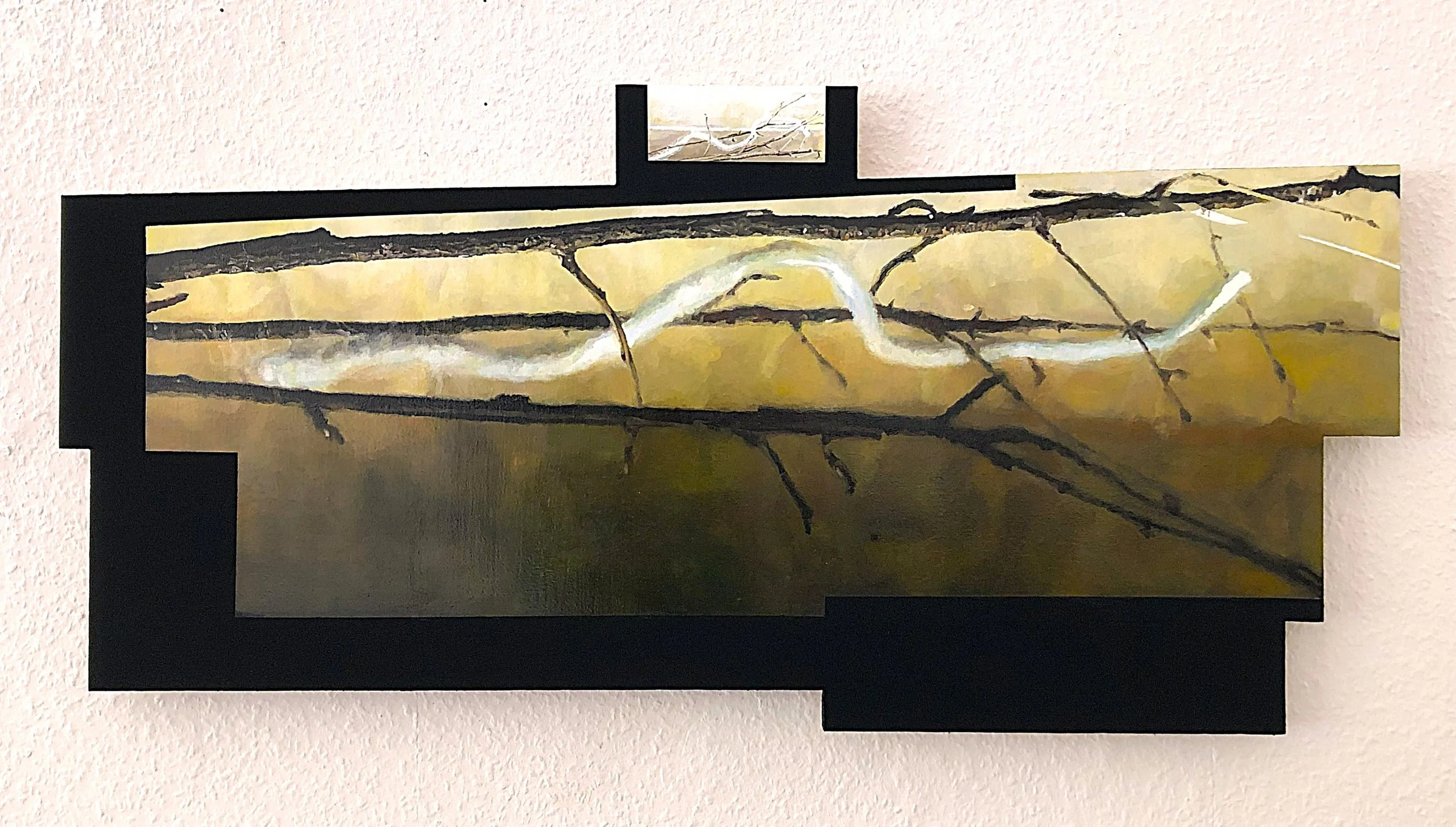 "Reflexion II", 42 x 88 cm, Öl, Mineralfarbe auf Holz, 2026