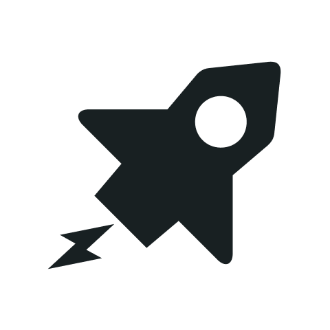 Schwarz-weiß Icon eines Raketenlagers mit eine Rakete, blauer Blitz darunter.