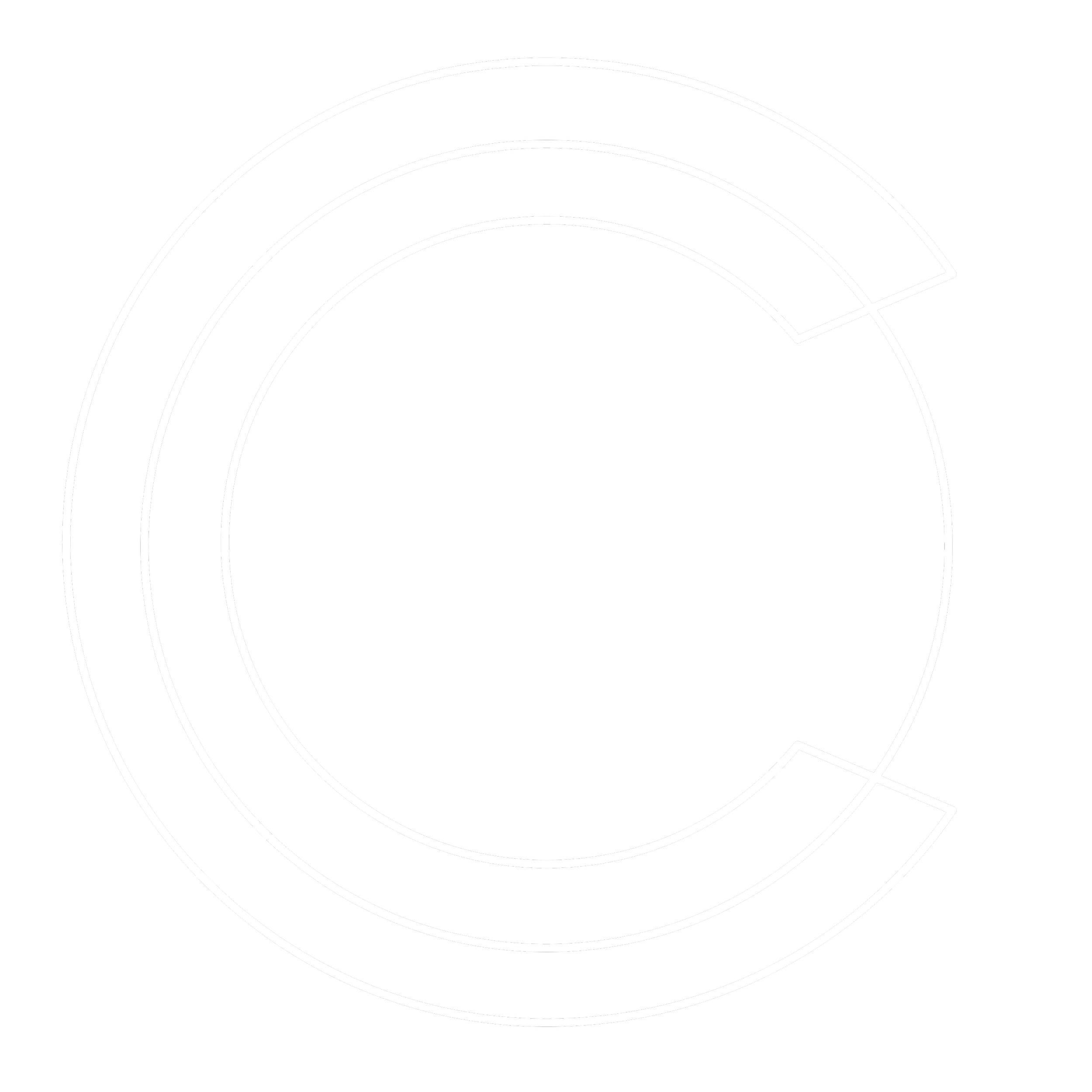 Ein schwarzes Bild mit weißen, konzentrischen Linien, die einen Kreis bilden, und einem geöffneten Segment, das nach außen zeigt.