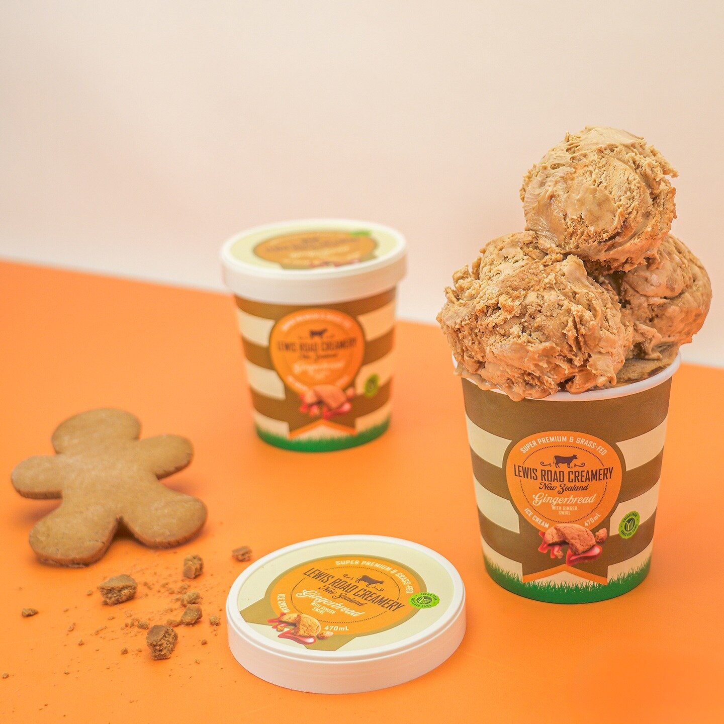 Joining the lineup of @lewisroadcreamery super premium ice creams is the new Gingerbread flavour &ndash; perfect for Christmas! Made with the finest ingredients, this delectable treat features a velvety gingerbread-flavoured base, swirled with a ribb