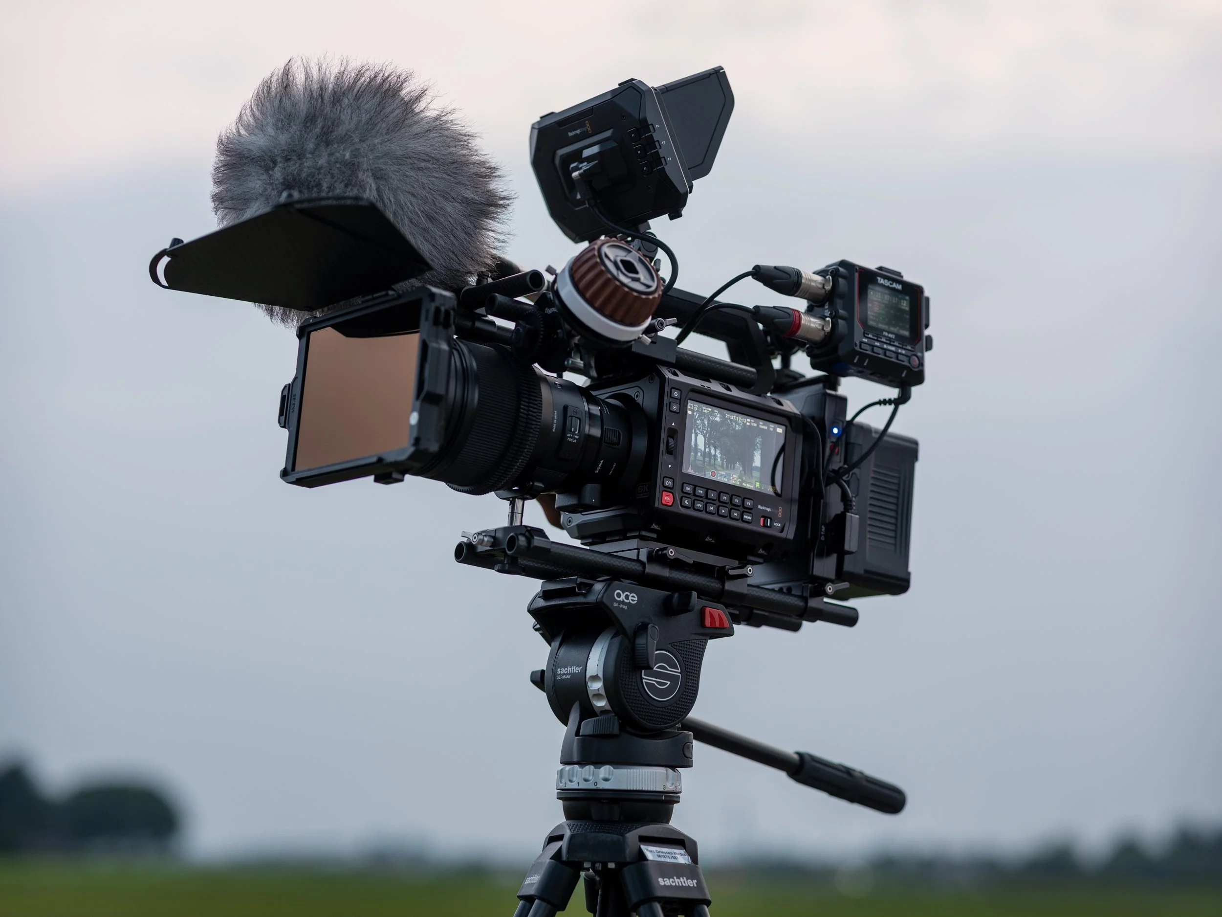 Blackmagic Pyxis Camera Rig, Tascam FR-AV-2 32 Bit Field Recorder, Audio Technica BP 4025 Stereo Microphone. Marc Driessen Films