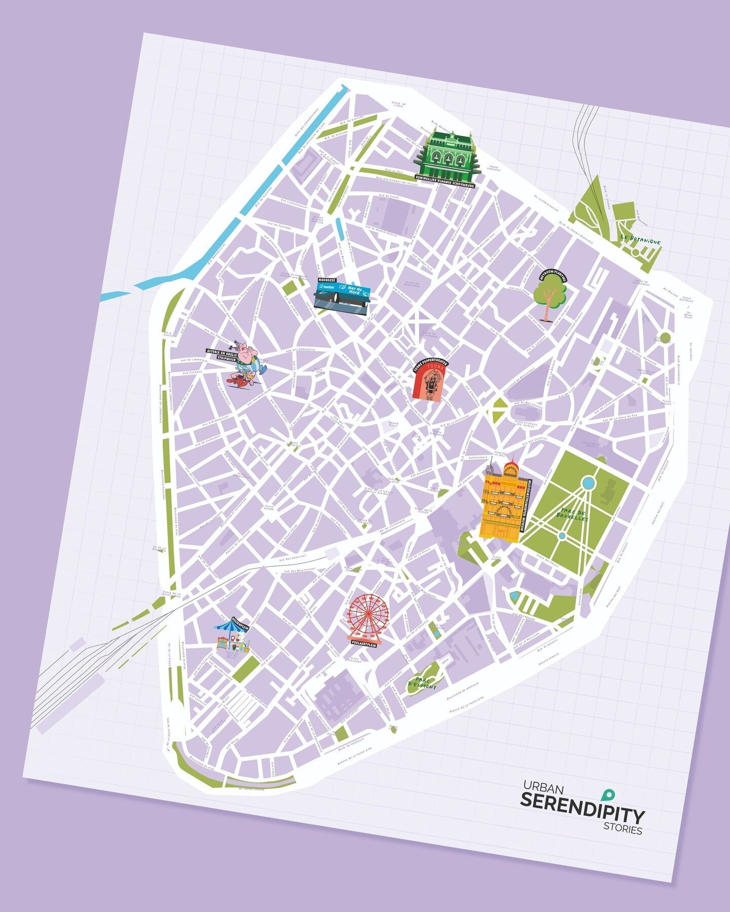 🇧🇪 Voor het Urban Serendipity project van de VUB cre&euml;rden we een kaart van het Centrum van Brussel. We illustreerden enkele belangrijke hotspots tot in detail! ⁠
⁠
Op de dag van de wetenschap konden bezoekers op een kaartje hun favoriete herin