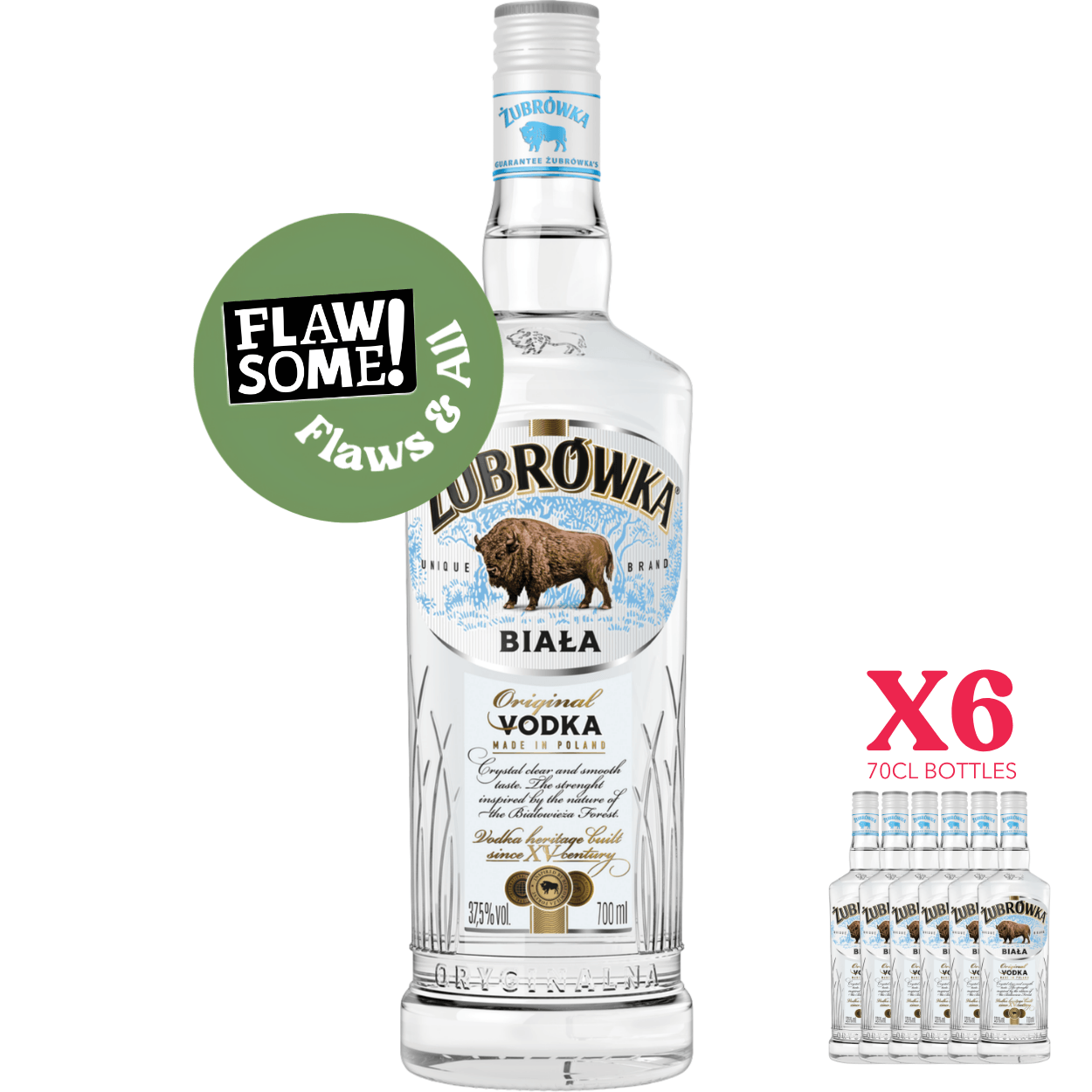 Zubrowka Biala Vodka 70cl (Case of 6) - FLAWS & ALL