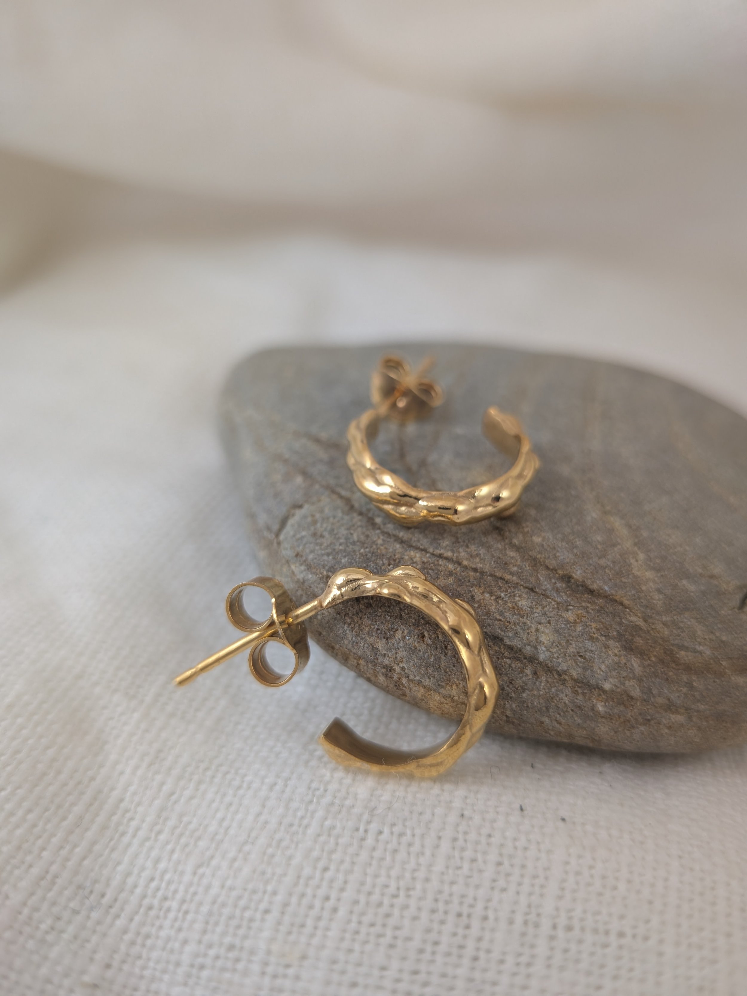 Water Ripple Small Hoop Earrings Gold Plated Side.jpg