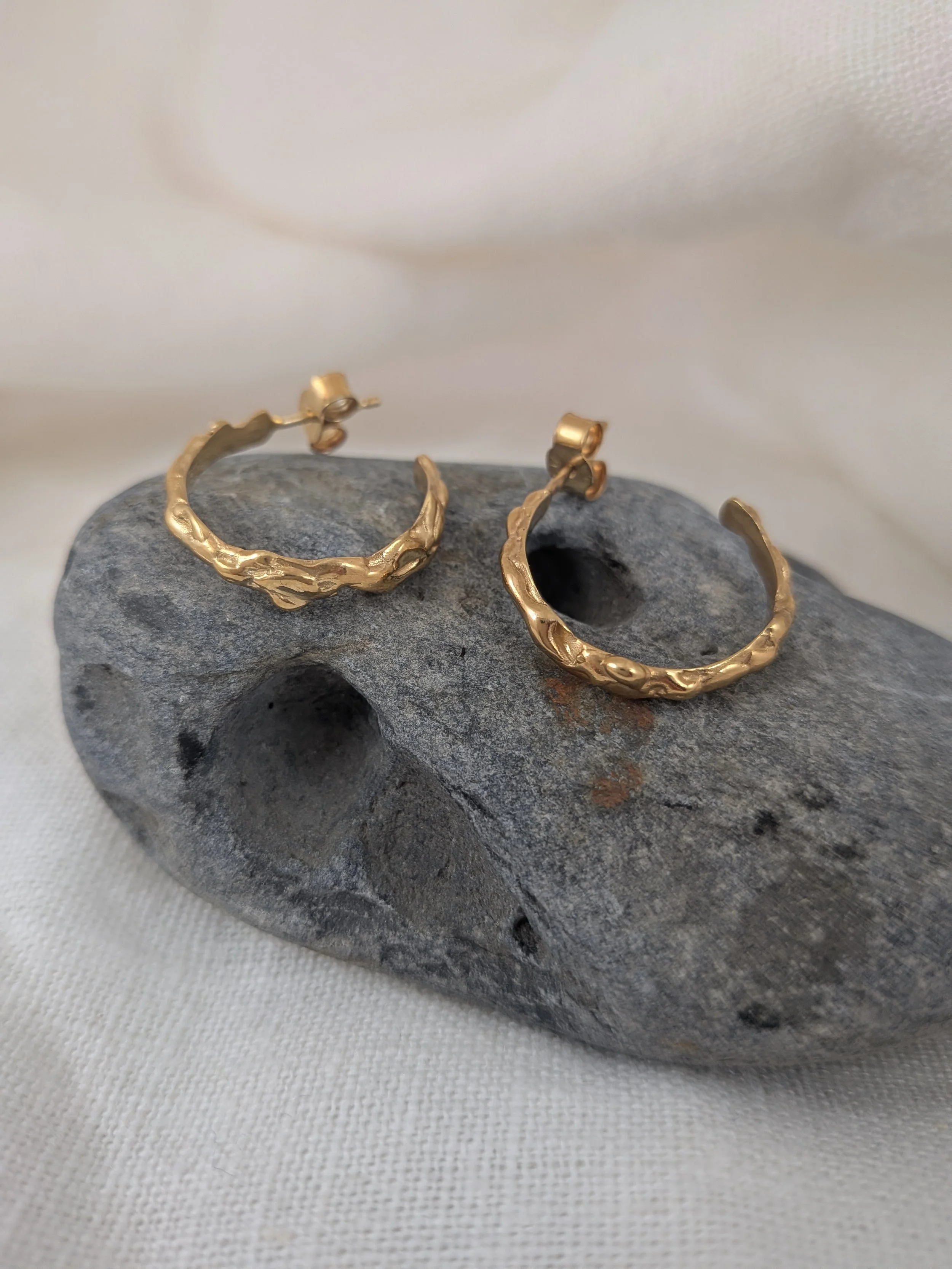 Water Ripple Large Hoop Earrings Gold Plated Side.jpg