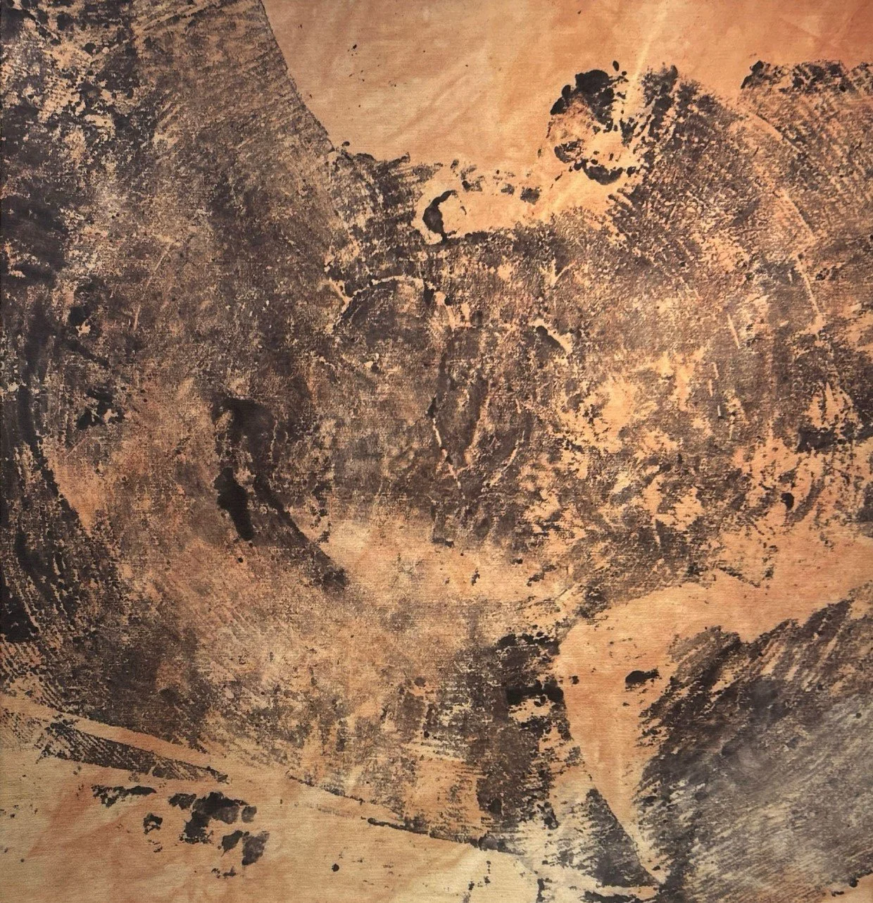 Souche
70 x 71 cm • pièce unique • empreinte d’une souche du parc de la maison Louis David • teinture végétale Séneçon jacobée et 
garance • coton